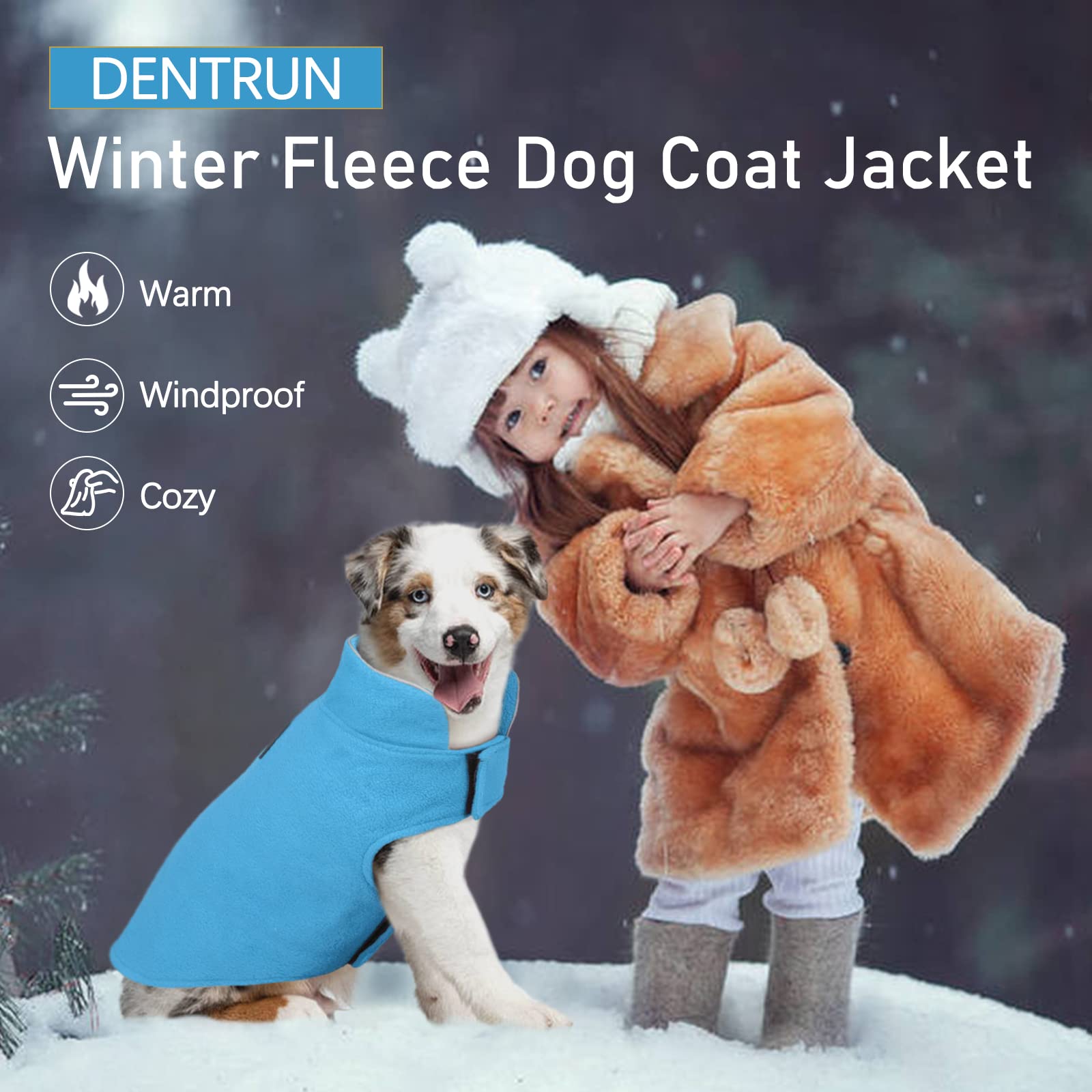 Dentrun Windproof Winter Warm Fleece Medium Dog Coat Reversible Puppy Jacket Reflective Soft Pet Vest, Cold Weather Dog Sweater