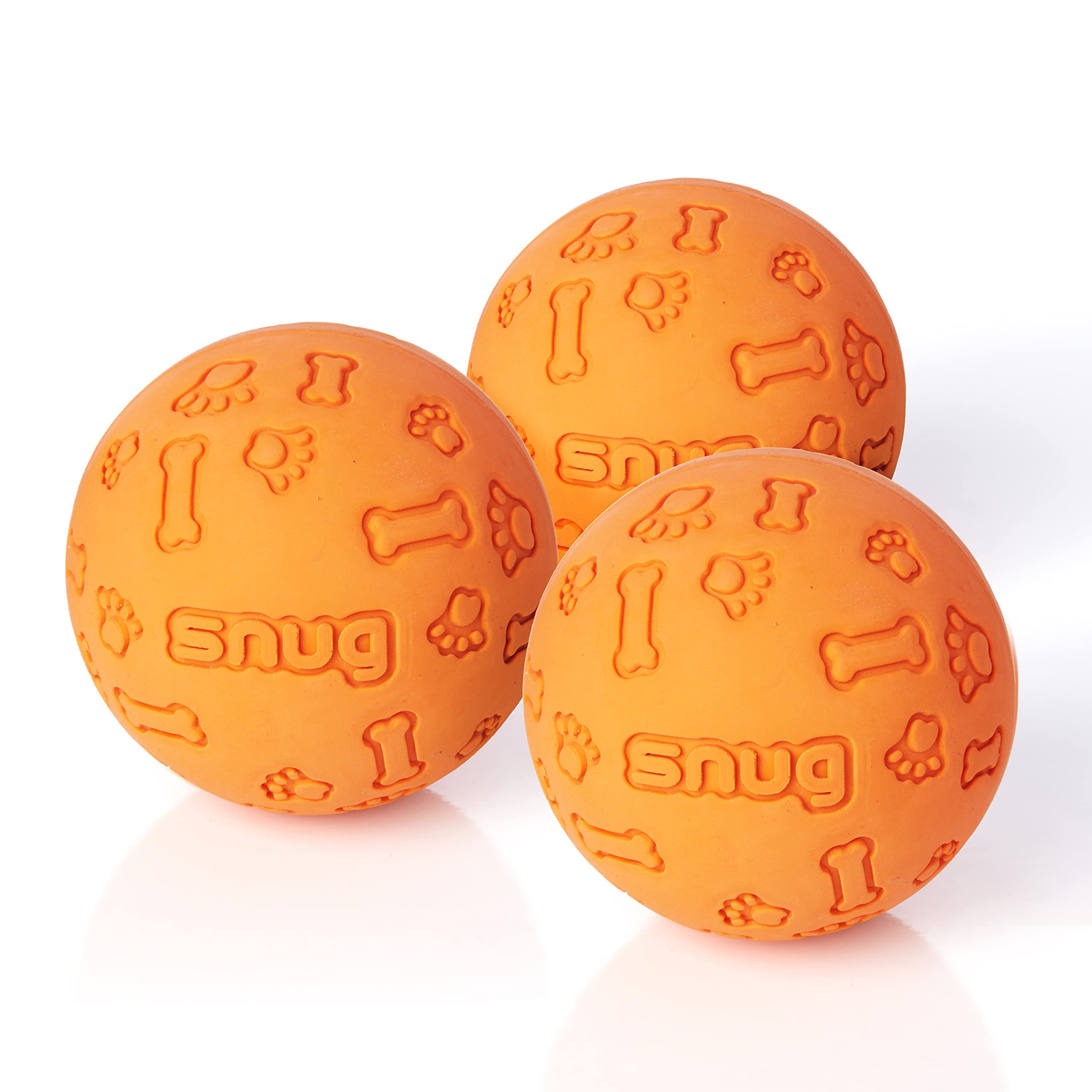 Snug Rubber Dog Balls For Small And Medium Dogs - Tennis Ball Size - Virtually Indestructible (3 Pack - Orange)