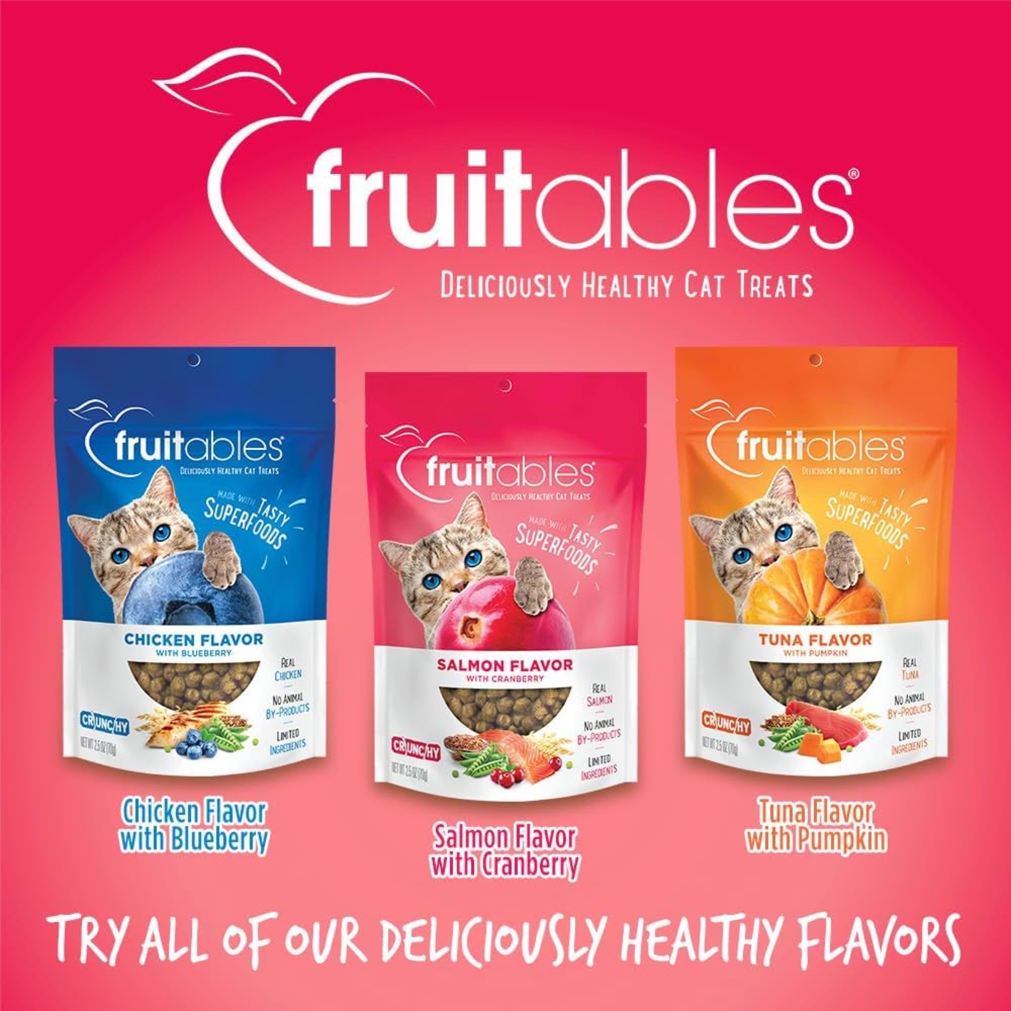 Fruitables Cat Crunchy Treats For Cats - Healthy Low Calorie Packed with Protein - Free of Wheat, Corn and Soy - Made with Real