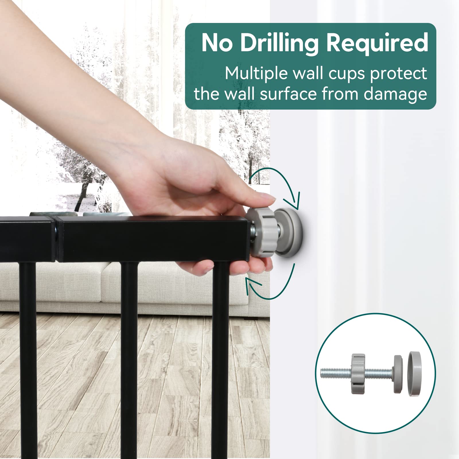 Babelio Metal Baby Gate, 29-48' Auto Close Easy Install Pet Gate, Extra Wide Walk Thru Child Safety Gate, Pressure Mounted Dog Gate For Doorways And Stairs, With Y Spindle Rods, Black