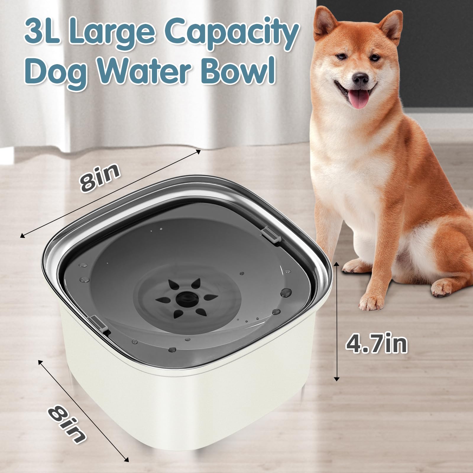 Upsky 3L Stainless Steel Dog Bowl - 101Oz No Spill Slow Water Feeder, Spill Proof Travel Bowl For Dogs, Cats
