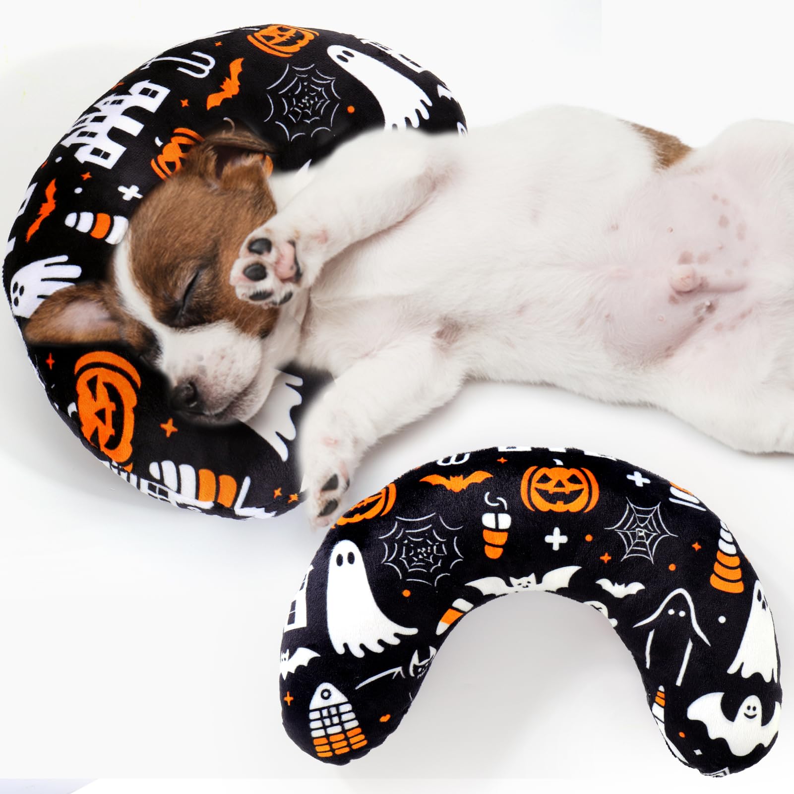 Baborui Halloween Dog Pillow For Small Dogs, U Shaped Dog Neck Calming Pillow For Joint Relief Sleeping Improve, Machine Washabl