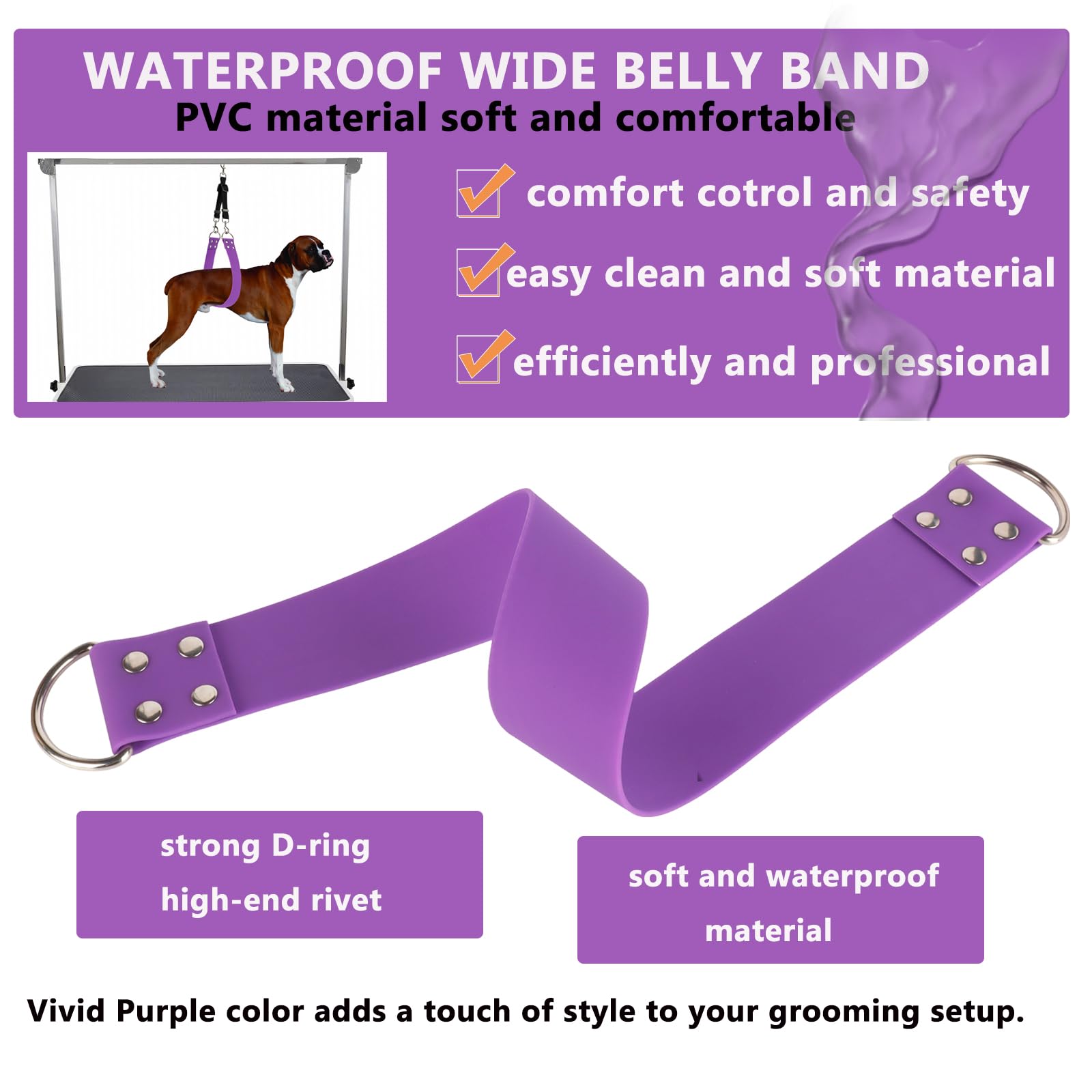 DISCPETSEC Pet Dog Grooming Belly Straps - 2" Wide Waterproof PVC Restraint Loop - Purple-Short