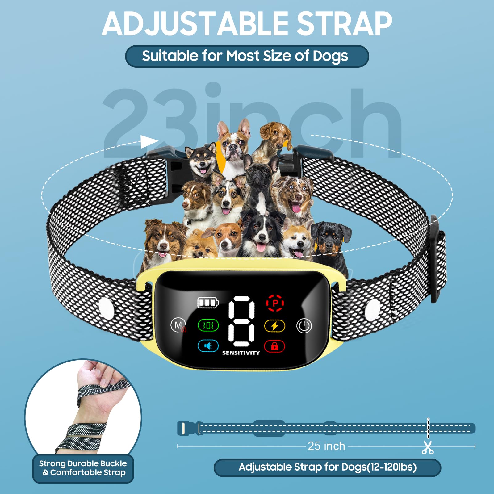 Dog Bark Collar, Cmubh Bark Collar For Large Dog With Beep Vibration Shock, Rechargeable Barking Collar With 8 Adjustable Sensit
