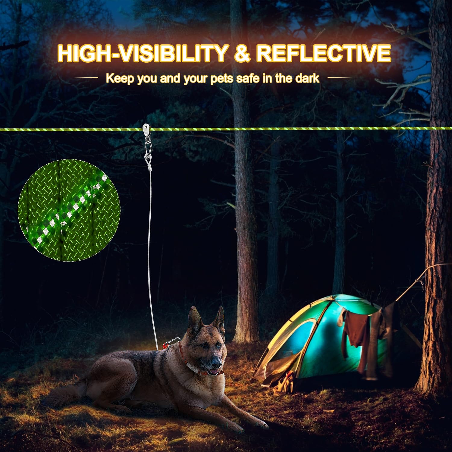 Dog Camping Essentials 50Ft Portable Overhead Trolley System Pet Camping Leash For Dogs Up To 200Lbs Dog Runner For Yard