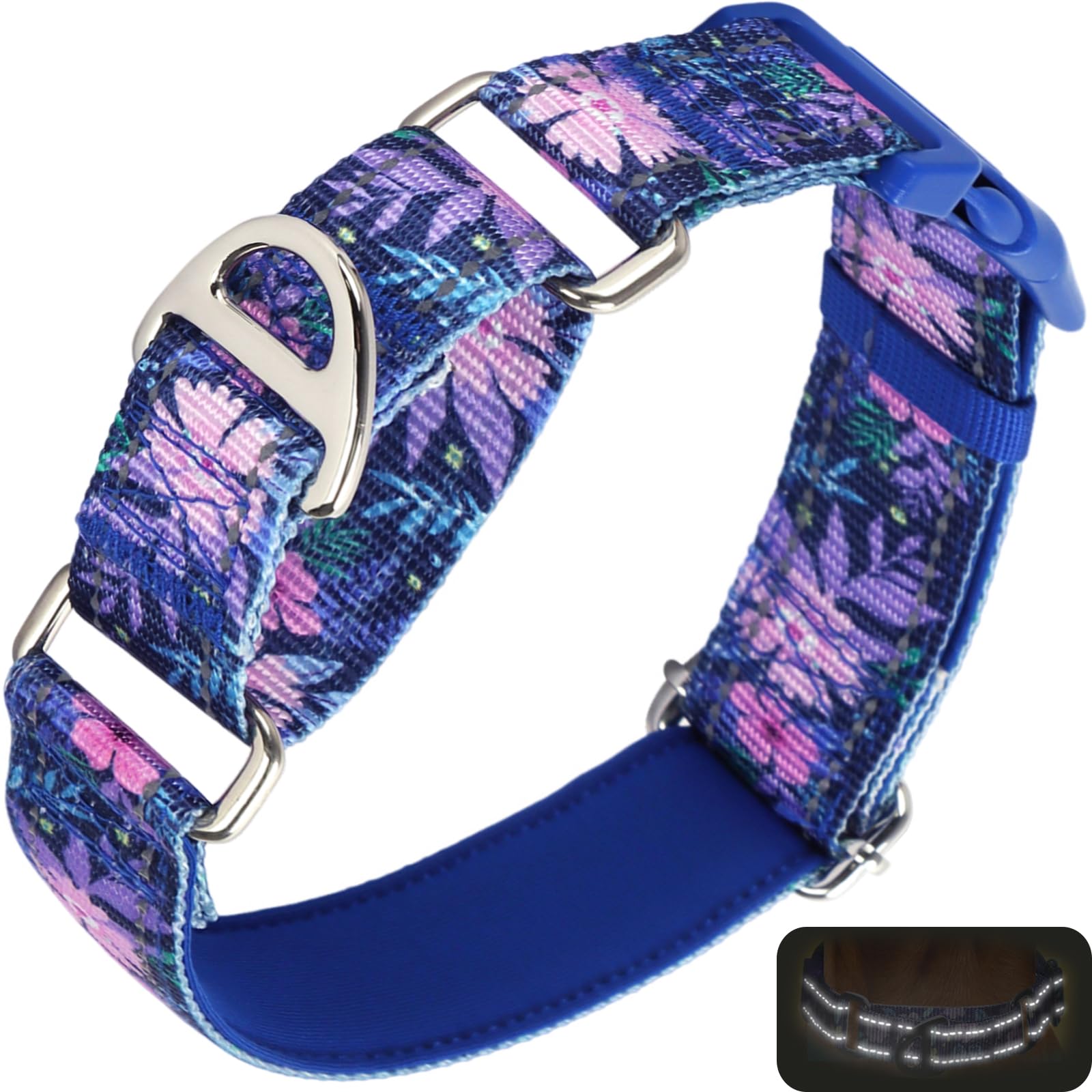Martingale Collar For Dogs, Reflective Adjustable Soft Nylon Dog Collars With Boho Flower Patterns For Small Medium Large Dog (M