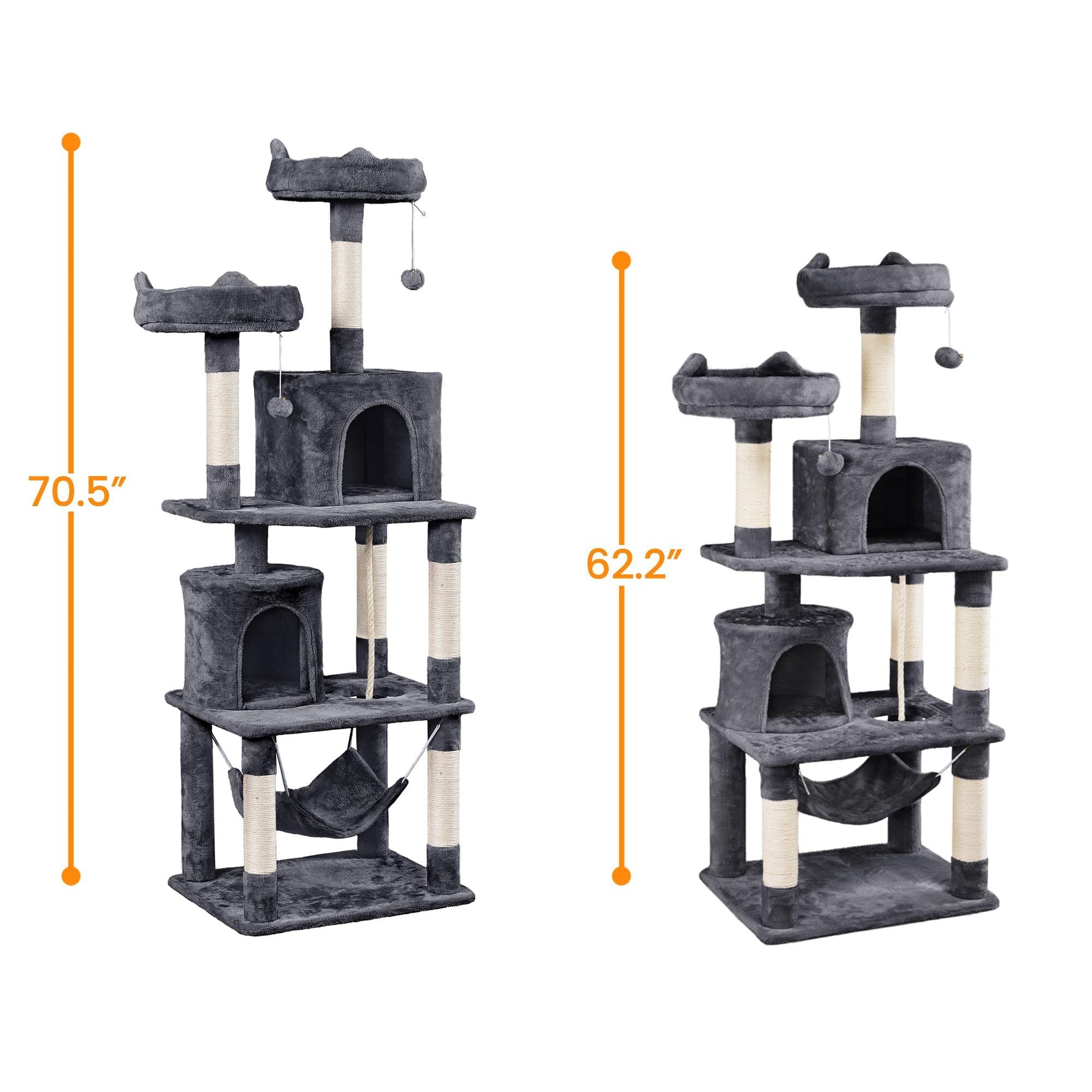 Yaheetech 70.5' H Cat Tower, Multi Level Cat Tree Kitten Condo With 2 Condos & 2 Foam-Padded Perches & Scratching Post & Fur Ball For Medium/Large Cats