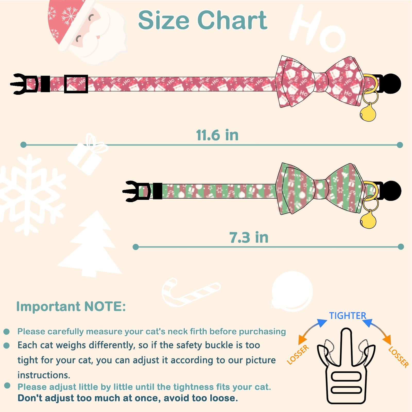 Faygarsle 2 Pack Christmas Cat Collar Cute Holiday Cat Collar With Bow Tie Breakaway Red Green Winter Collar For Boy Girl Cats F