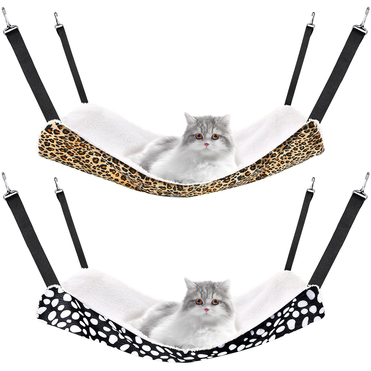 2 Pieces Reversible Cat Hanging Hammock Soft Breathable Pet Cage Hammock With Adjustable Straps And Metal Hooks Double Sided Han
