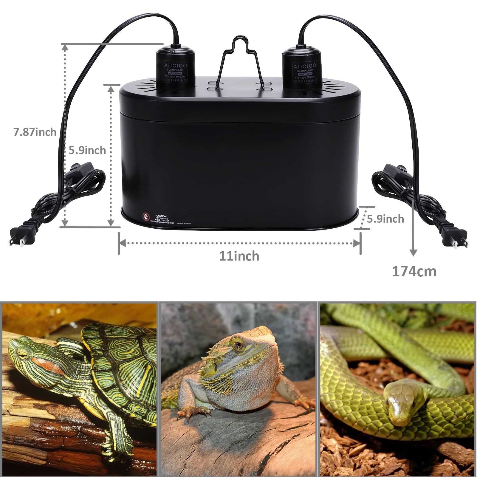 Aiicioo Dual Reptile Light Fixture 150W Double Dome Uvb Lamp Fixture Reptile Combo Deep Dome Lamp Fixture With Independent Switc