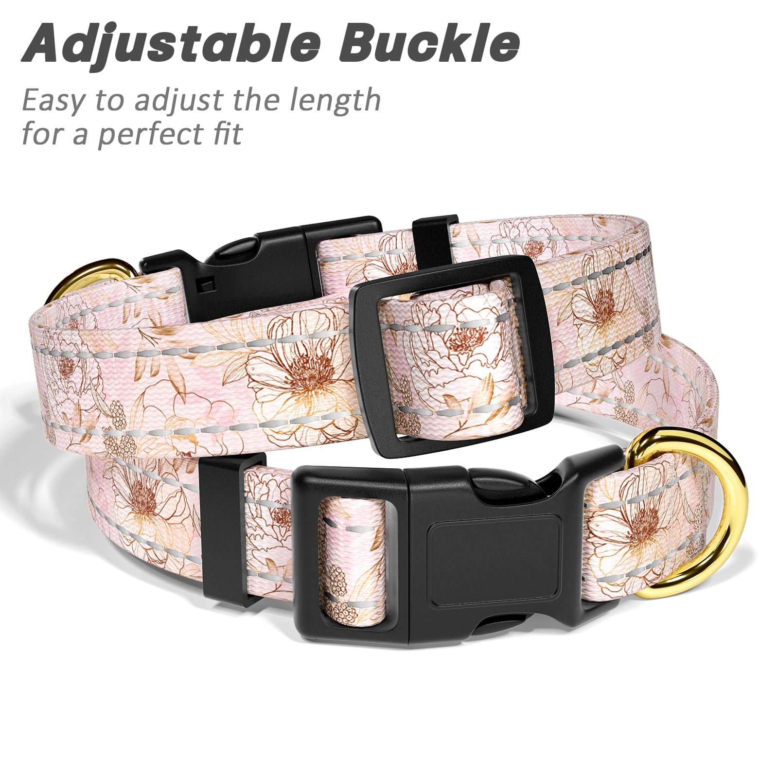 Tmoodel Reflective Dog Collar For Medium Dogs, Cute Flower Theme Adjustable Heavy-Duty Nylon Puppy Collar For Boy And Girl Femal