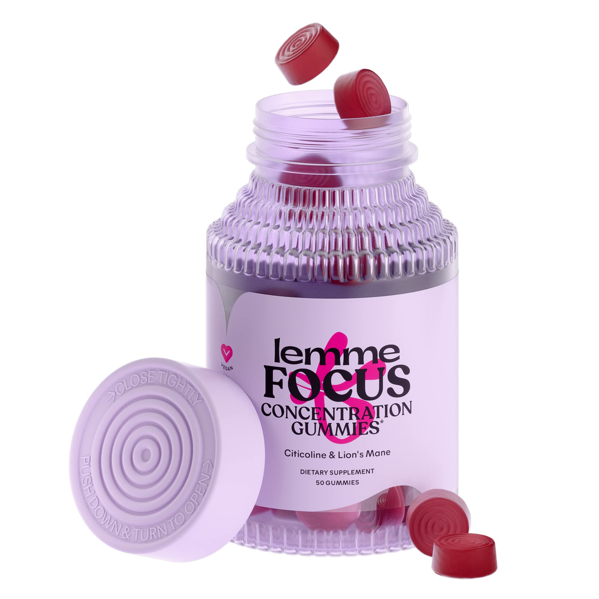 Lemme Focus concentration  Brain Health gummies with cognizin citicoline, Lions Mane, Vitamin B12, McT Oil to Support Focus  con