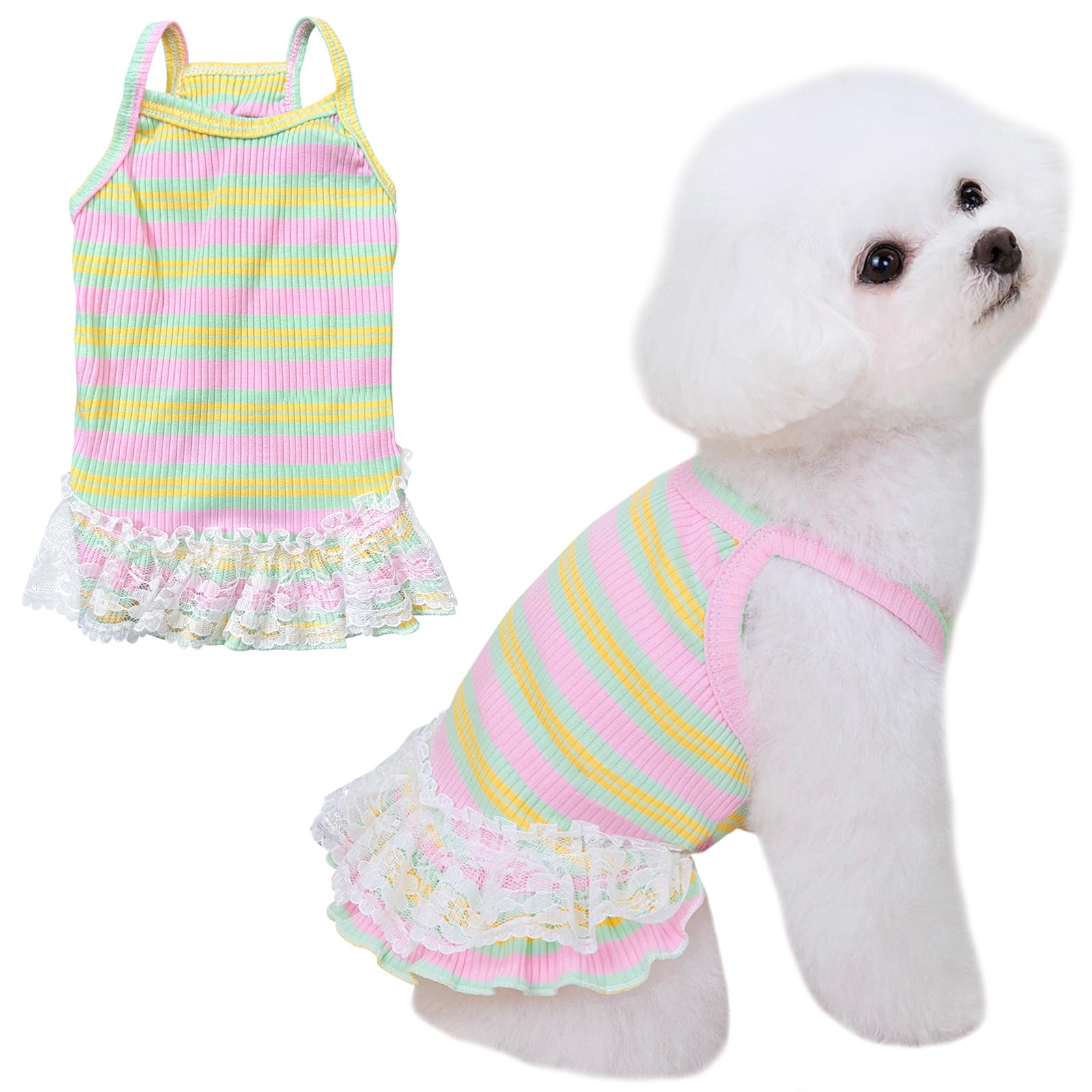 Winmany Dog Summer Clothes Puppy Sleeveless Striped Vest T-Shirt Pet Tutu Skirt Cat Dresses Suitable For Small Medium Cat Dog (Y