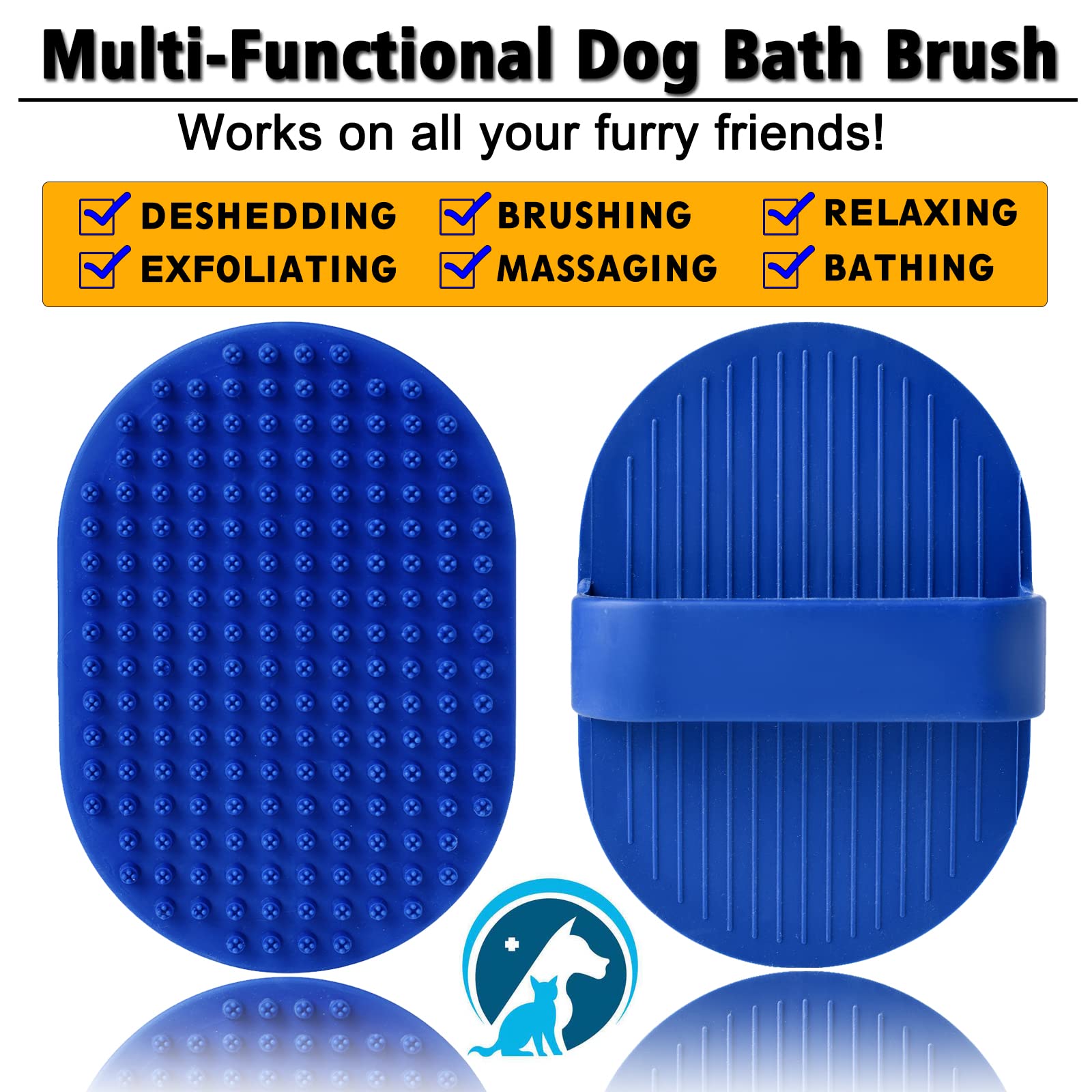 Kwispel Dog Bath Brush, 2 Pcs Dog Grooming Brush Rubber Dog Wash Brush Dog Shampoo Shower Shedding Bathing Brush For Short Long Haired Dogs And Cats