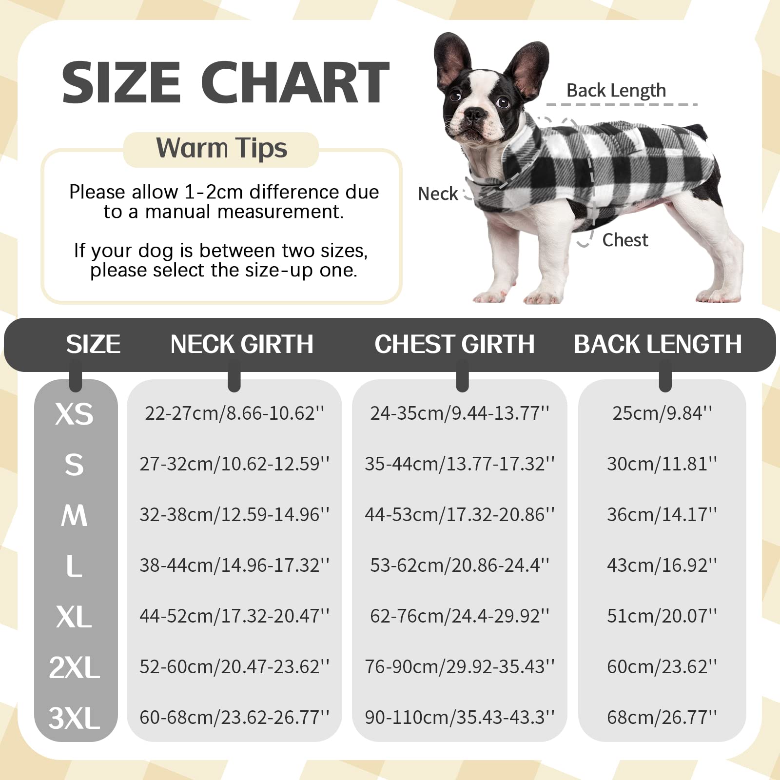 Kuoser Cozy Dog Winter Coat, Windproof Dog Jacket British Style Plaid Cold Weather Dog Coat Reversible Warm Dog Vest For Small Medium Large Dogs White Xs