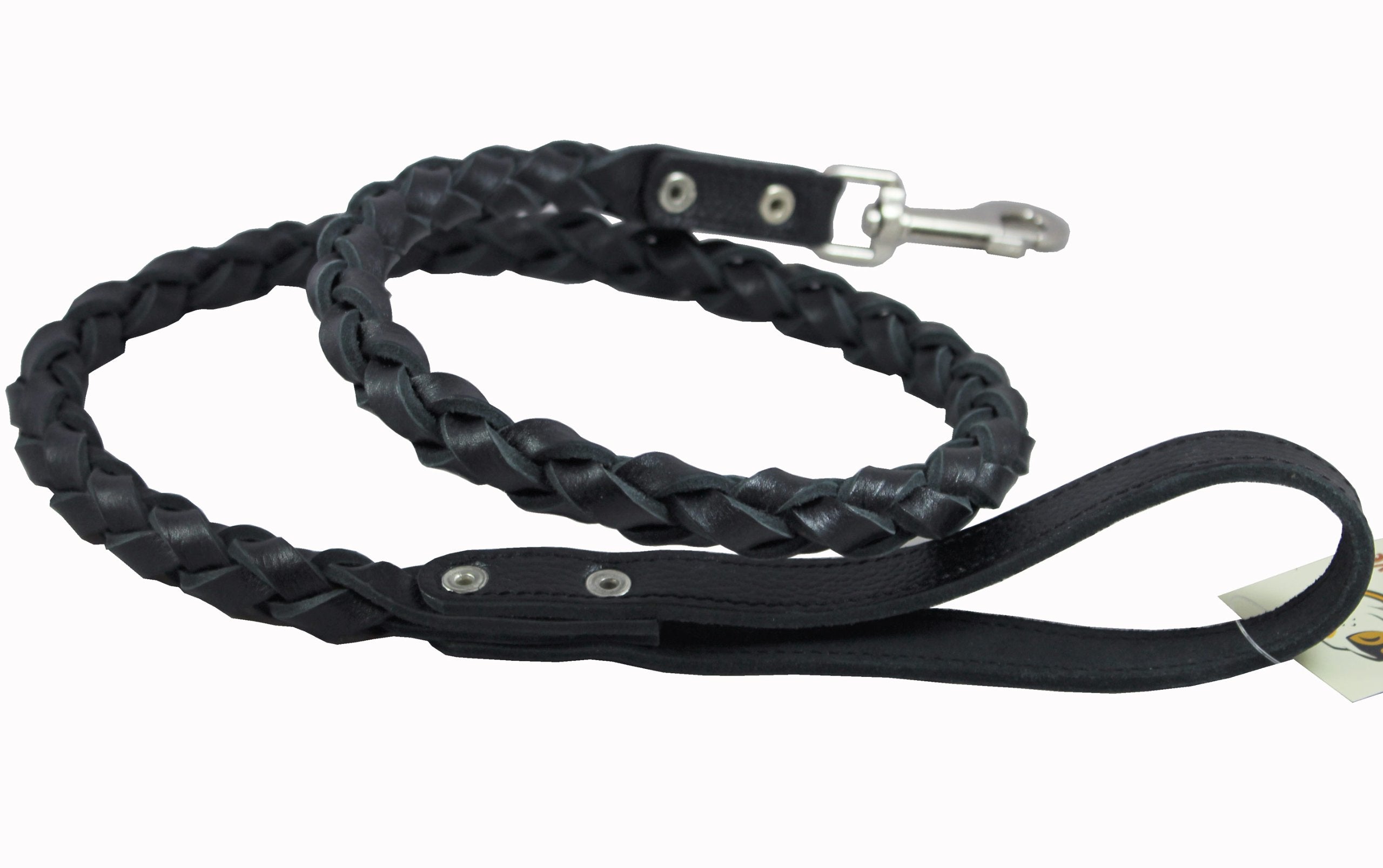 4-Thong Round Fully Braided Genuine Leather Dog Leash, 4 Ft X 3/4' (20Mm) Black, Xlarge Breeds