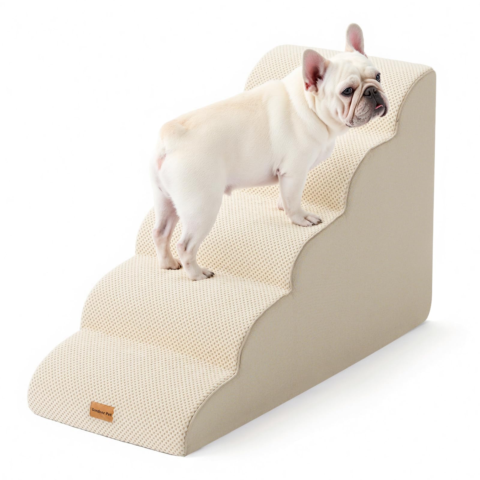 Gardner Pet Dog Stairs for Small Dogs 22.8 H, 5-Step Beige Curved Pet Stairs, Dog Steps for High Bed, Couch (24-30 in) with Dura