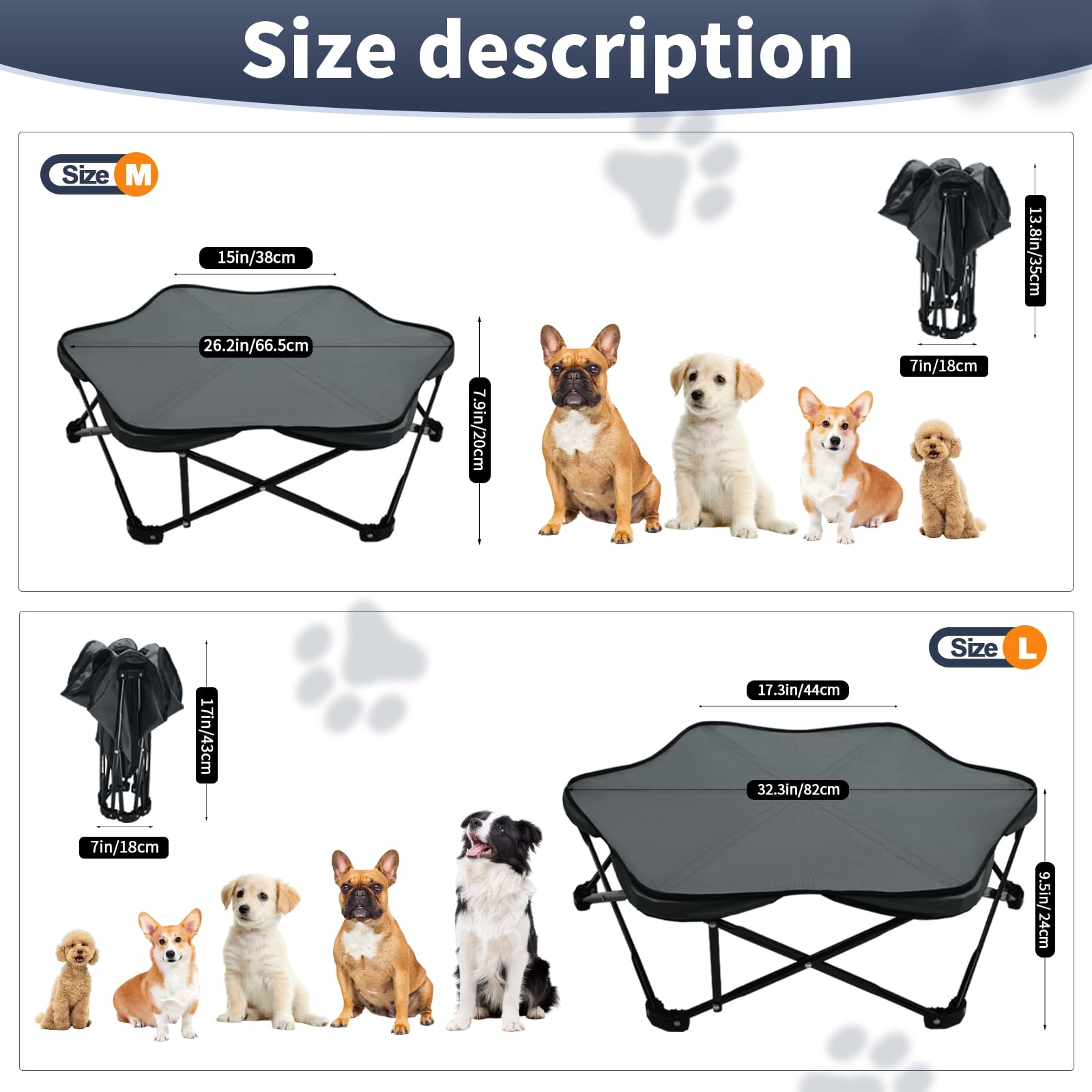 Pozico Small Elevated Dog Bed - 26'' Foldable Pet Cot With Carry Handle, Raised Dog Bed With Sturdy Frame & Plush Cushion, Porta