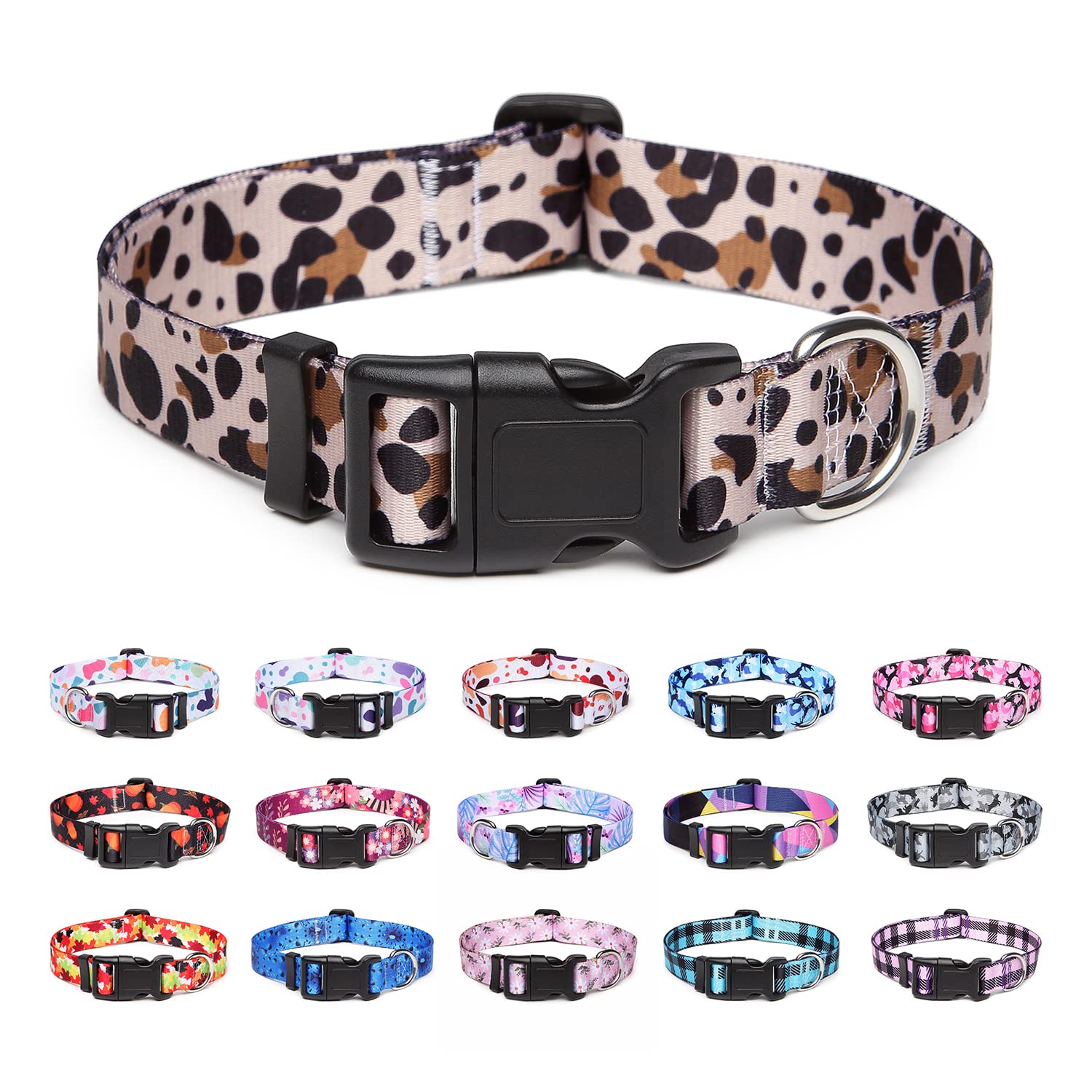 Suredoo Adjustable Dog Collar With Patterns, Ultra Comfy Soft Nylon Breathable Pet Collar For Small Medium Large Dogs (M, Leopard)