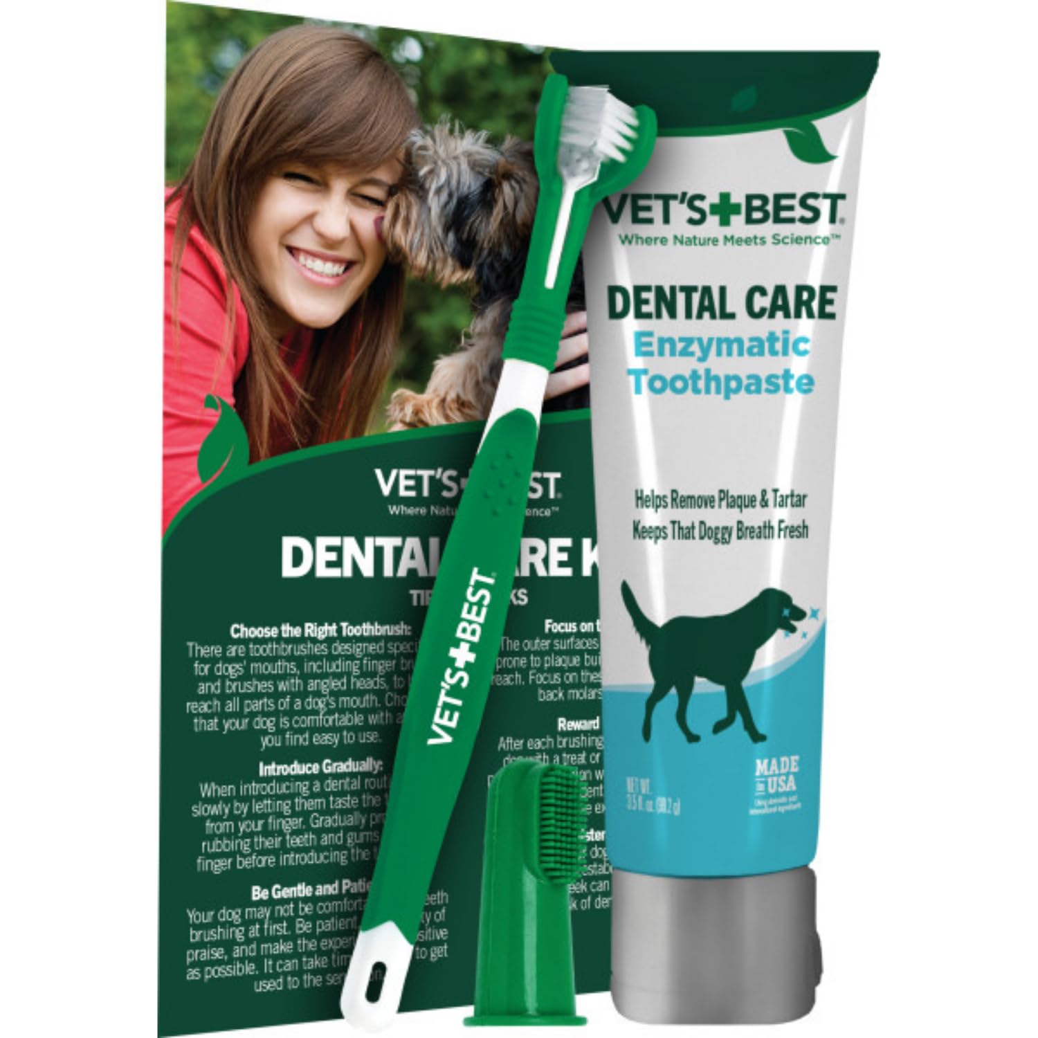 Vets Best Dog Toothpaste & Dog Toothbrush, Dental Kit, Plaque Remover for Teeth, Whitens Teeth, Freshens Canine Breath, Veterin