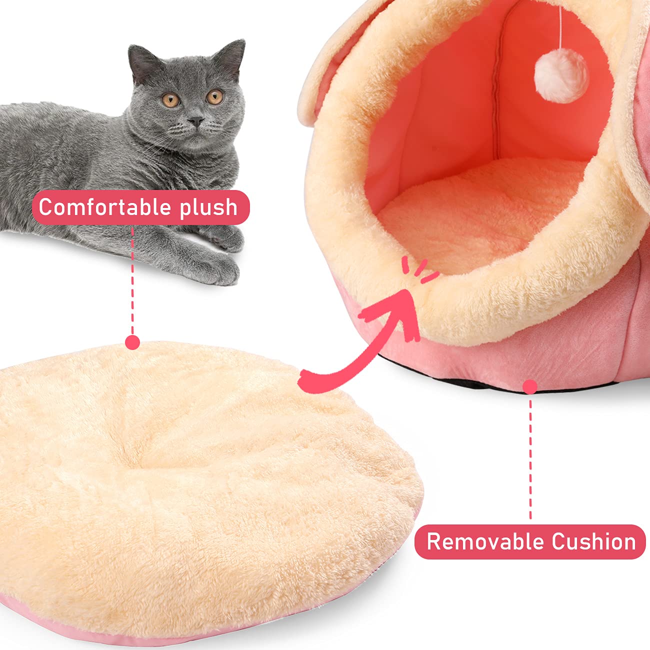 Powerking Cat Bed For Indoor Cats,Cat House Furniture For Pet Kitten Tent Cave,Cute Dog Beds For Puppy Medium Dogs With Removabl