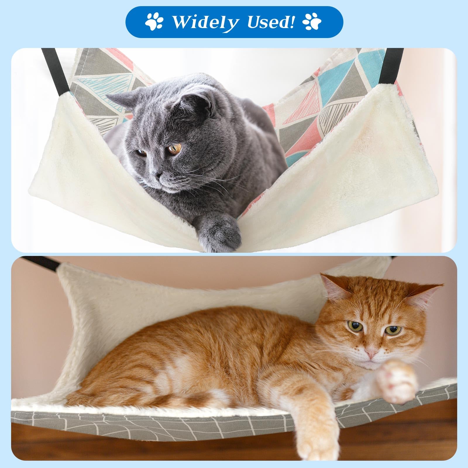 2 Pieces Reversible Cat Hanging Hammock Soft Breathable Pet Cage Hammock With Adjustable Straps And Metal Hooks Double Sided Hanging Bed For Small Dogs Rabbits(Geometry Pattern,L)
