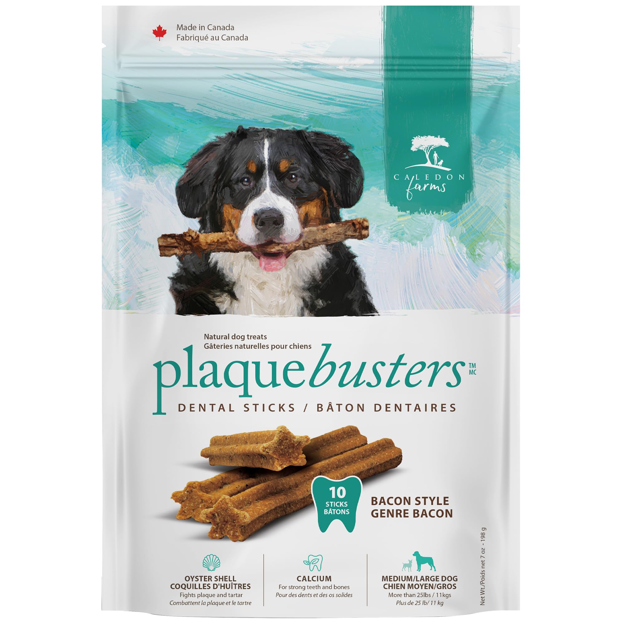 Caledon Farms Plaque Busters with Bacon Dog Treats: Grain Free, Gluten Free, No Additives, Colors or Preservatives, Brown 8 Coun