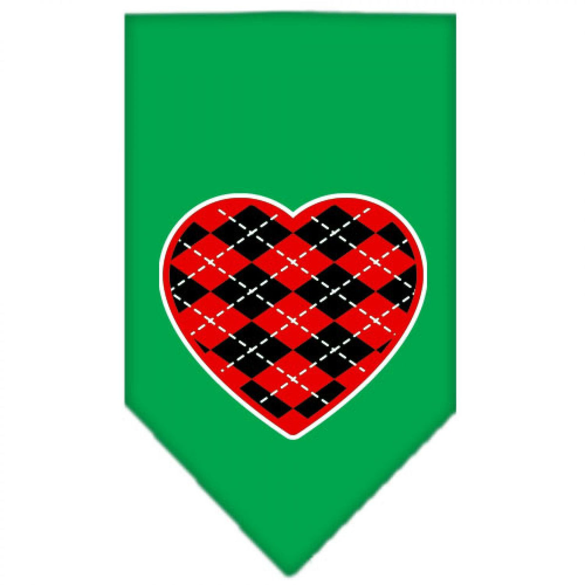 Pet and Dog Bandana Screen Printed, &quot;Red Argyle Heart&quot; Emerald Green Small