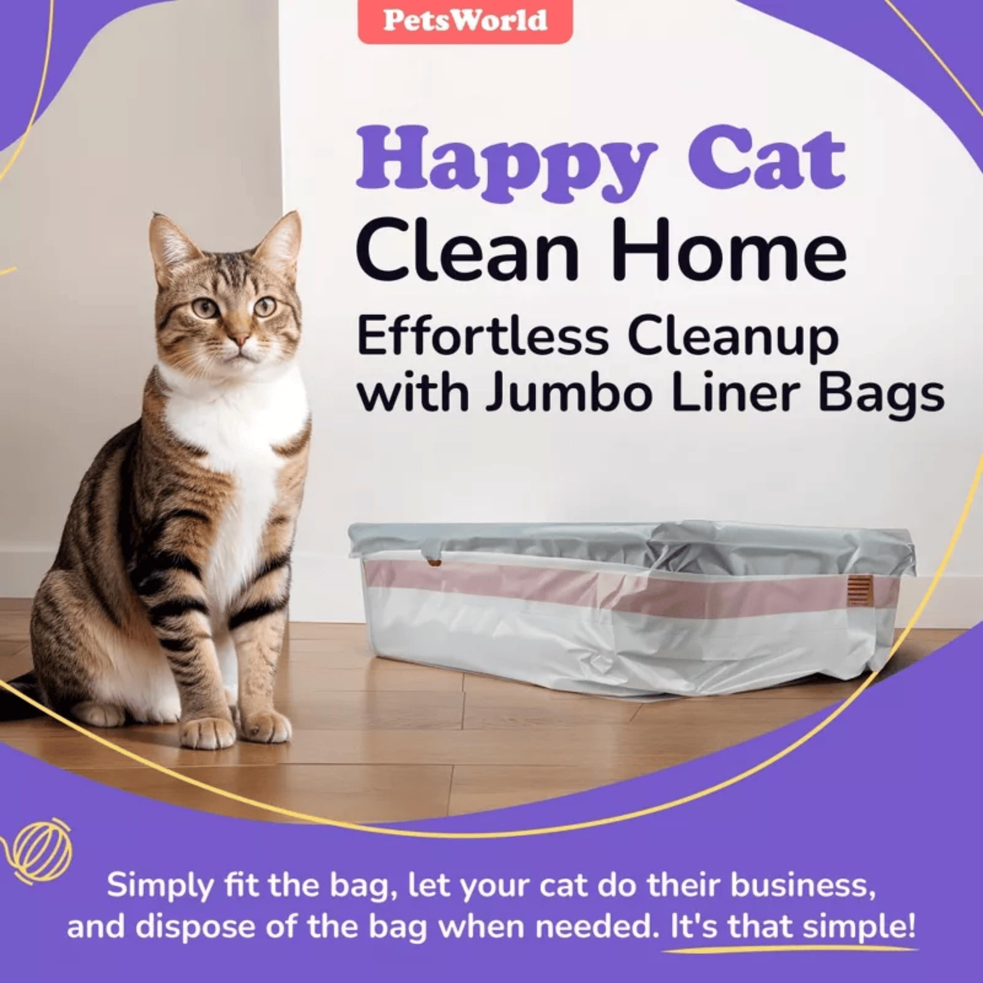 Petsworld Cat Litter Box Liners, Heavy Duty Litter Pan Liners Bags With Drawstring For Pet Cat Litter Tray (Unscented) (Jumbo -