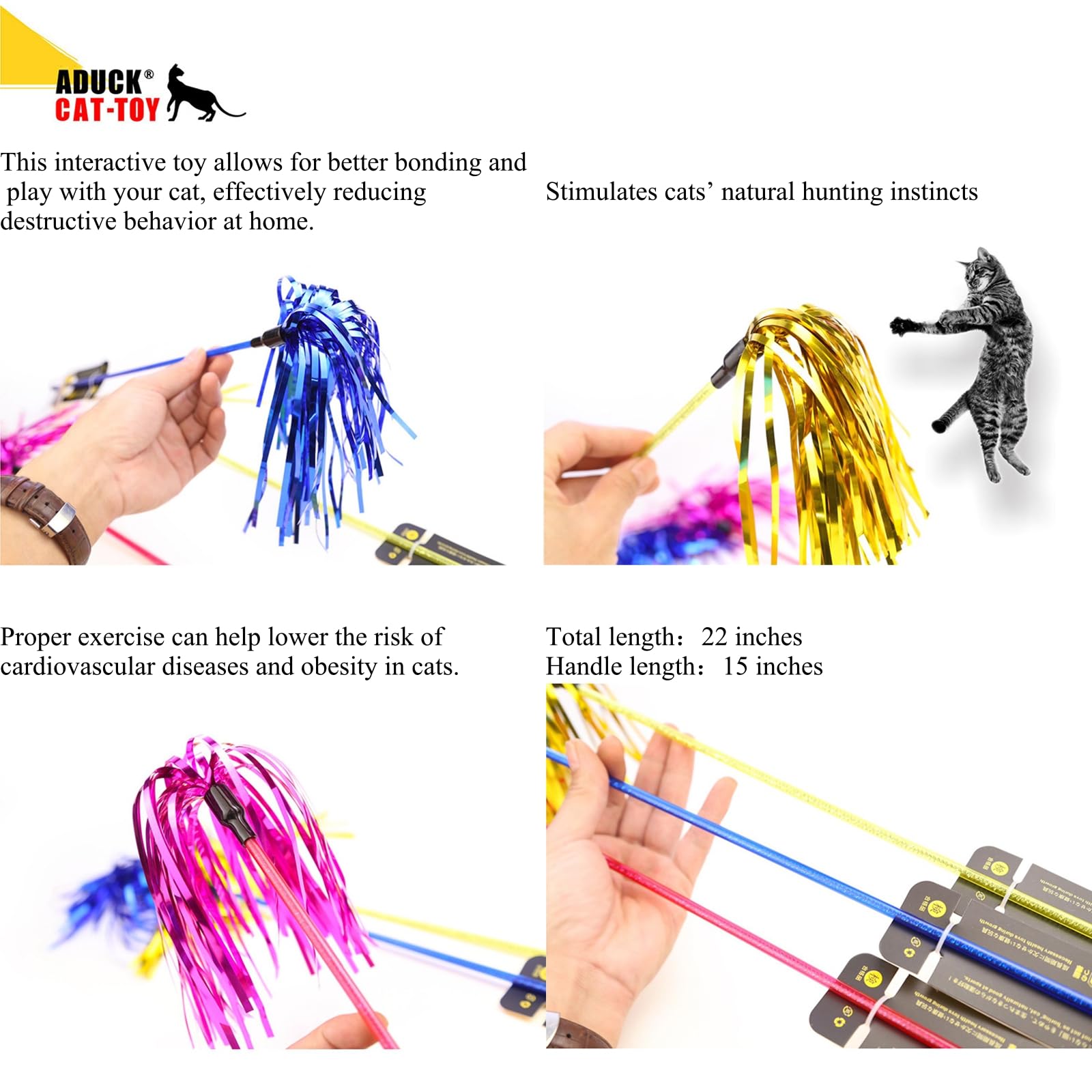 Aduck Cat Toys Interactive Teaser Wand Toy With Tassels Worms Catcher For Cats Kitten, Random Color (1Pc)