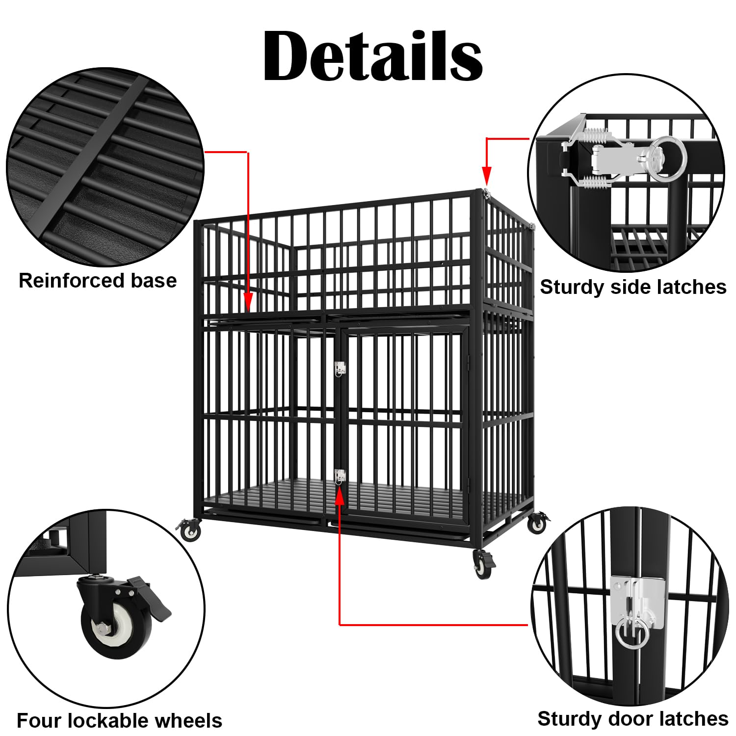 48 Inch Heavy Duty Indestructible Dog Crate, Strong Steel Escape-Proof Double Sub-Mother Breeding Cage For Large Dogs, Impact Ch