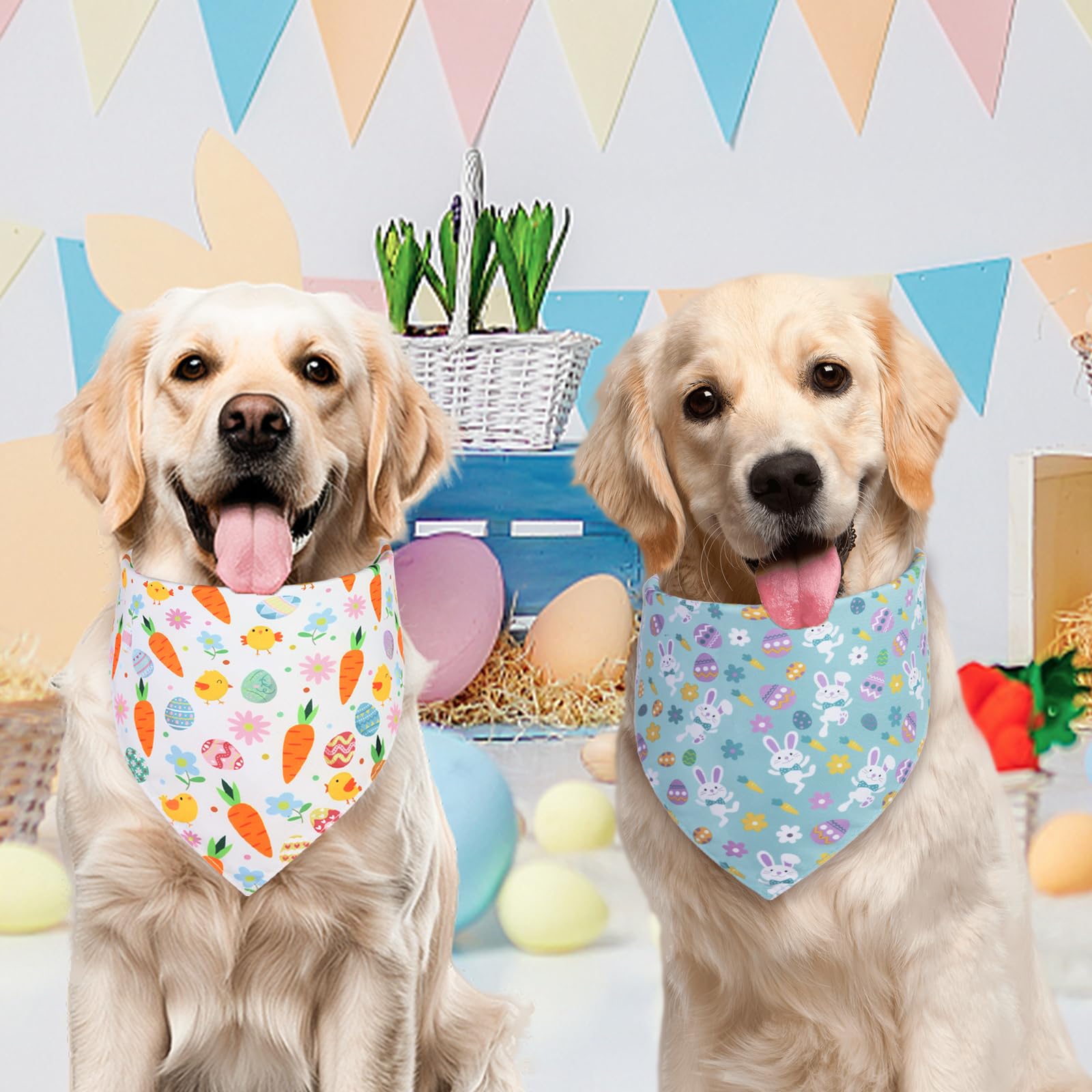 Ququle Easter Dog Bandana Small 2Pcs, Colorful Scarf For Boy And Girl, Durable Triangle Reversible Bibs Handkerchief For Puppy P