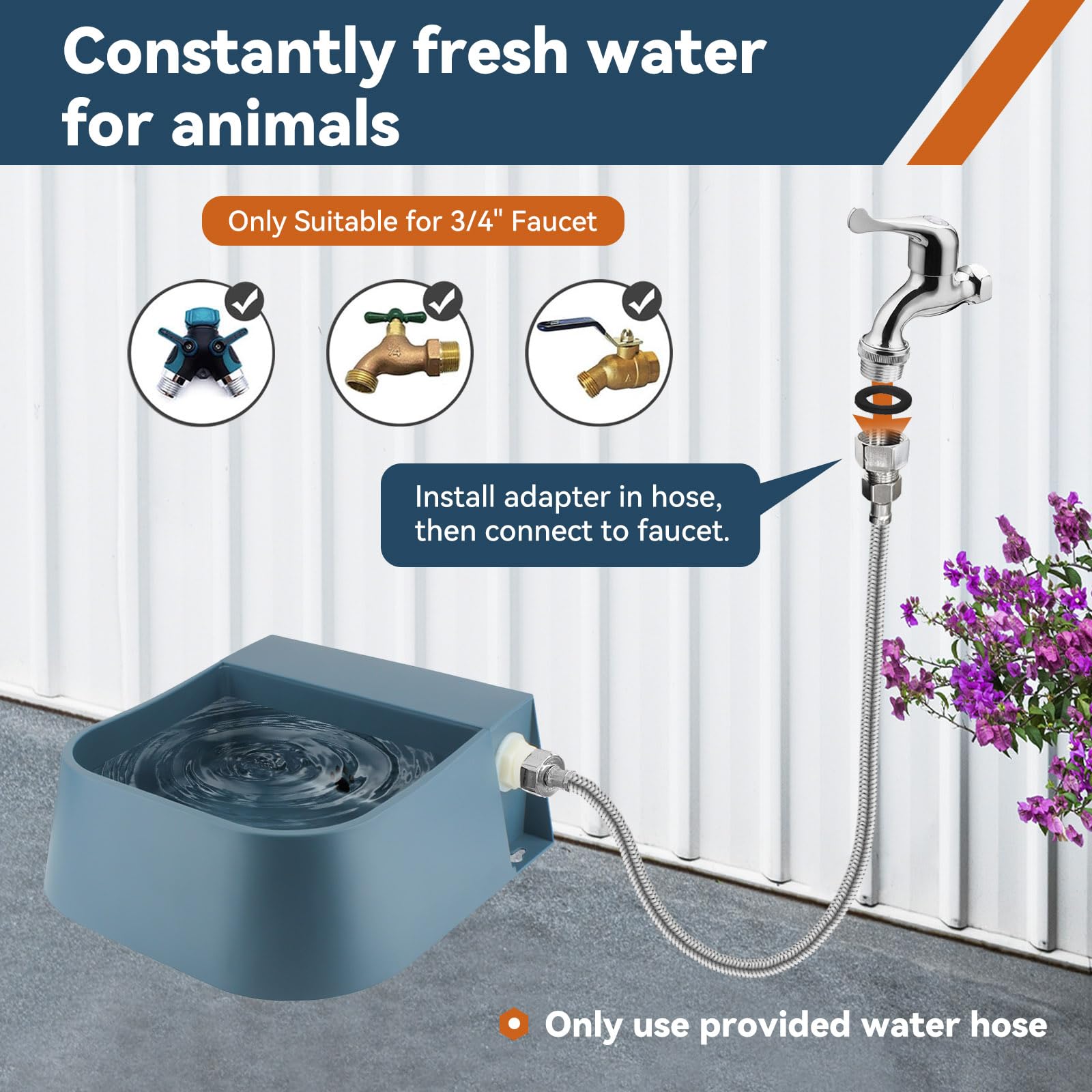 Billionchains Dog Automatic Water Bowl For 3/4    Ght Male Faucet, 2L Outdoor Auto Fill Water Dispenser With 5Ft Water Hose