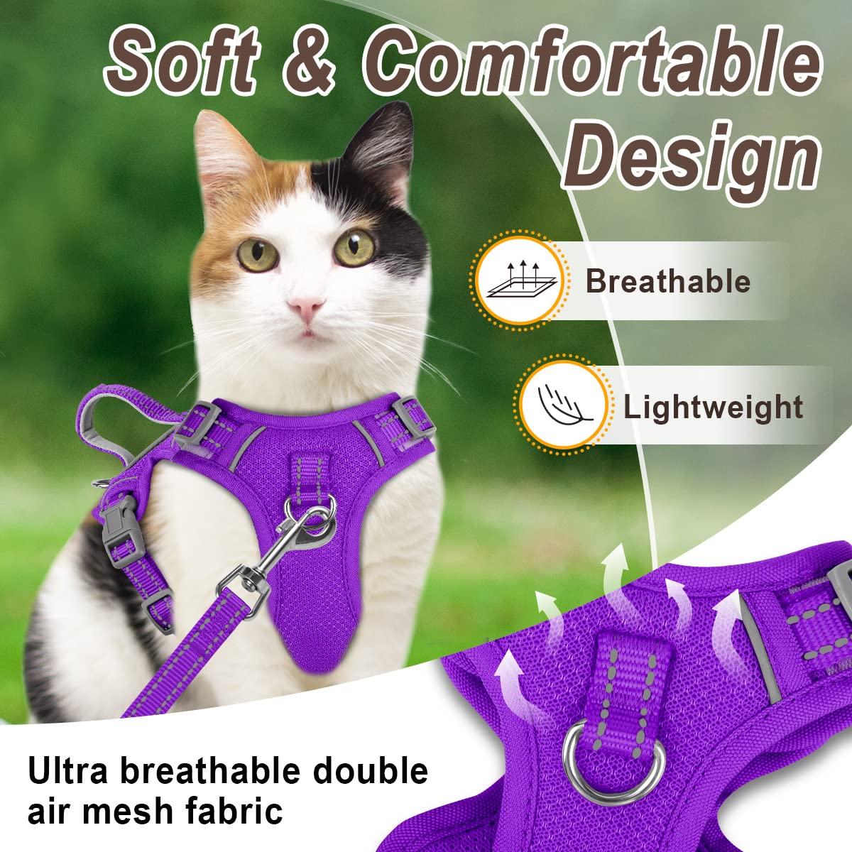 Cat Harness And Leash Set For Walking Escape Proof For Small Large Cat Kitten Harness With Id Tag Pocket (Purple,S)