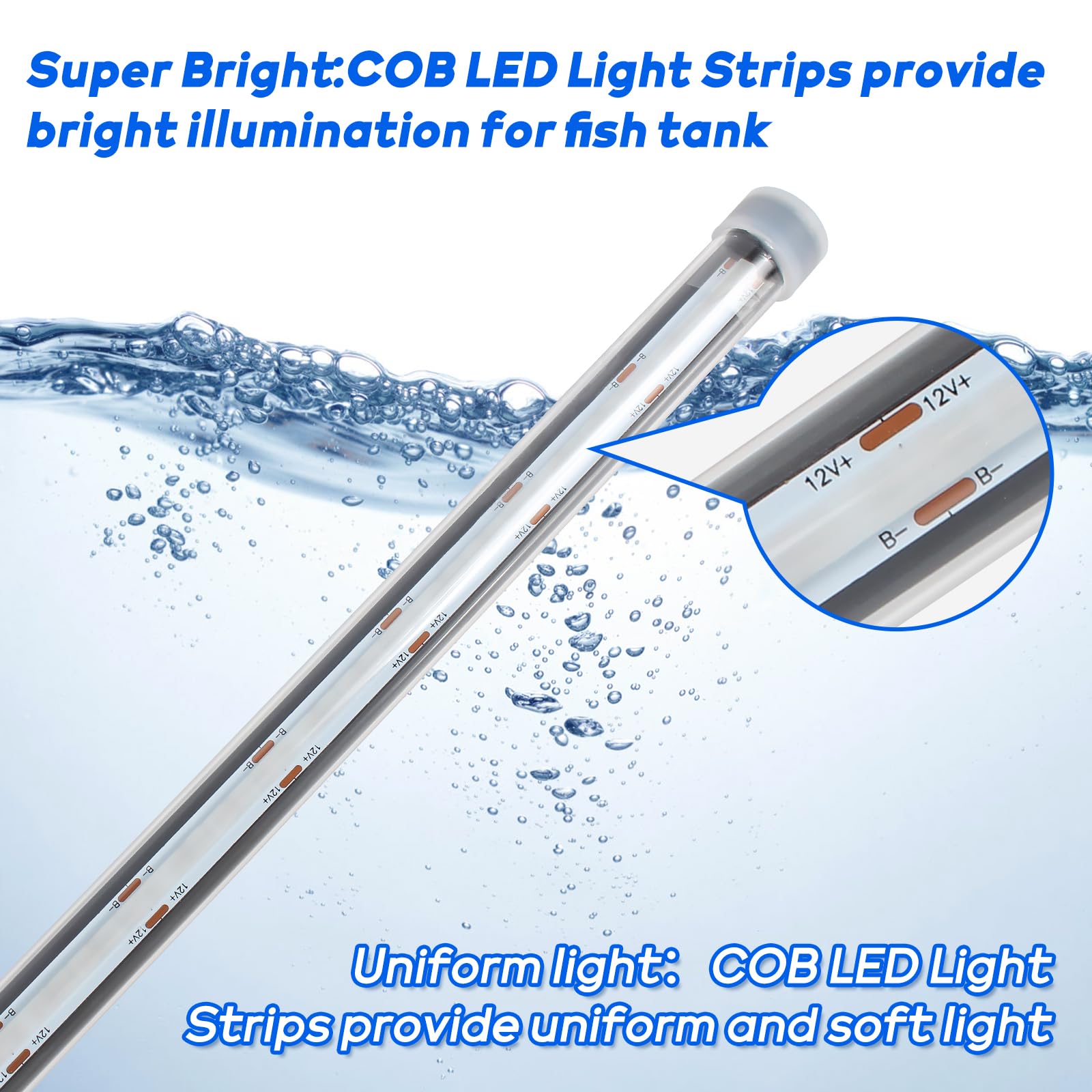 Submersible Aquarium Light for Fish Tank: Full Spectrum Underwater Fish Tank Light with COB Led Light Strips - Adjustable Bright