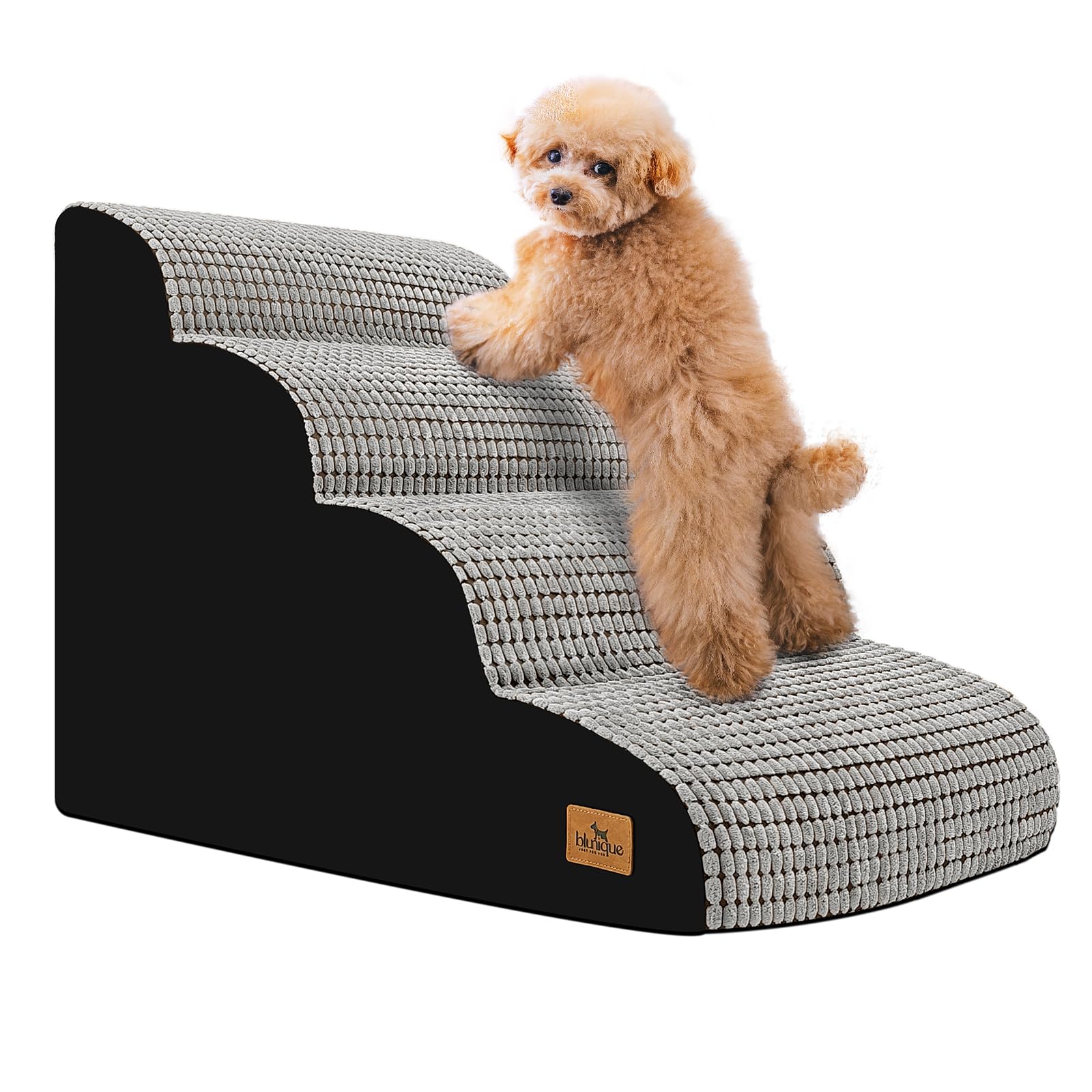 blunique Dog Stairs for Small Dogs, 20.5 '' H 4 Step Curved Dog Ramp for High Bed and Couch, Foam Dog Ramp with Durable Non-Slip