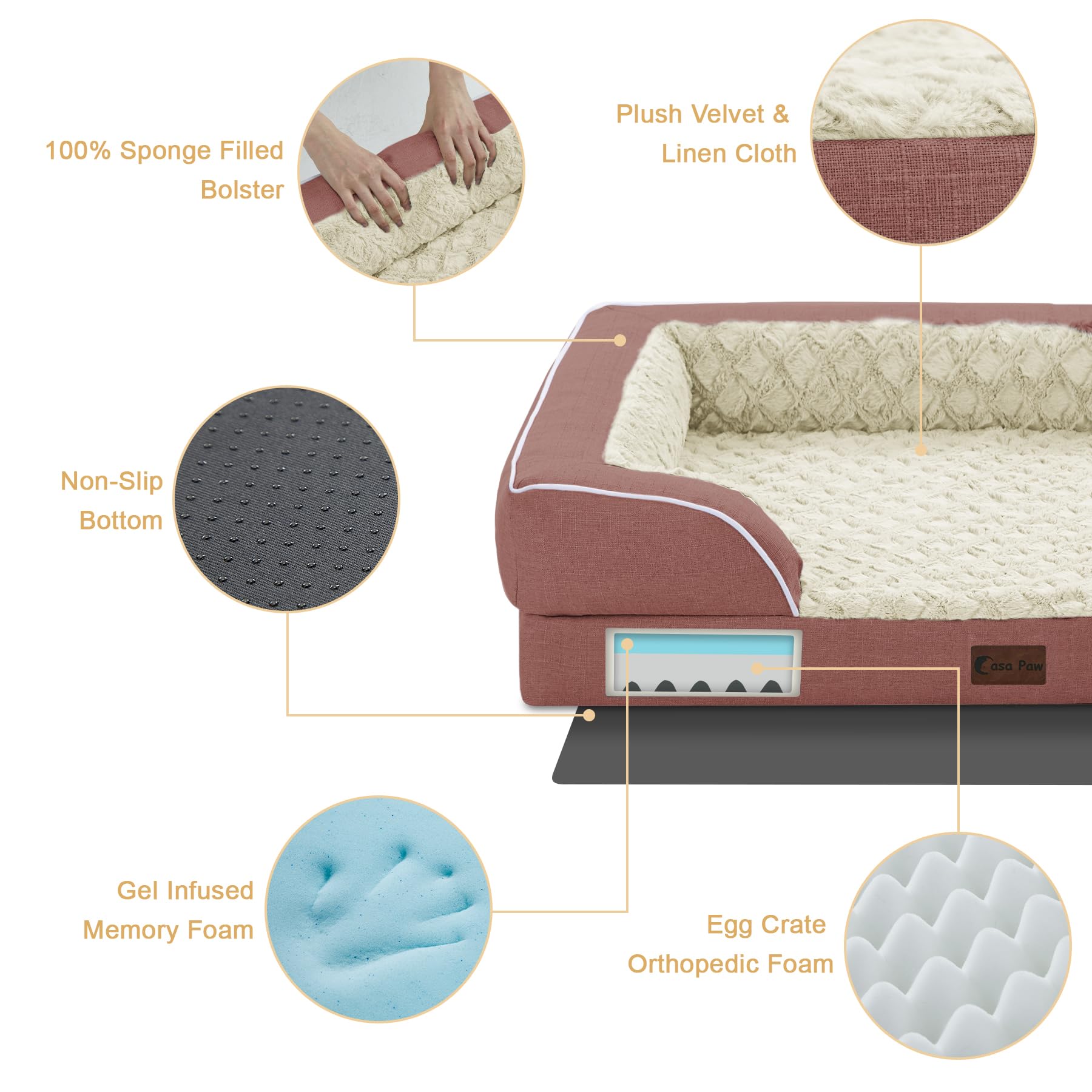Casa Paw Orthopedic Dog Beds For Large Dogs, Waterproof Memory Foam Large Sized Dog Bed With Sides, Non-Slip Bottom And Egg-Crat
