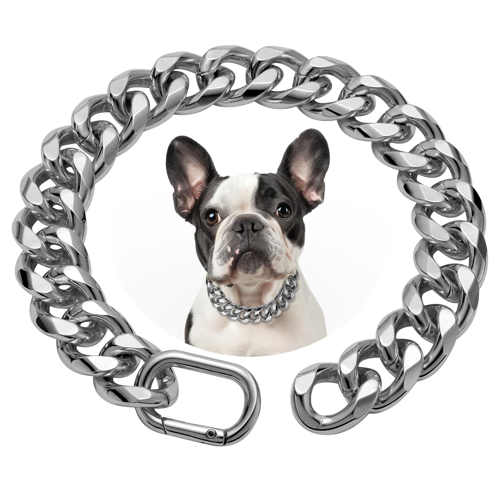 Woofuu 19Mm Heavy Duty Thick Cuban Link Dog Collar,Silver Dog Chain Collar For Small Dogs - 16 Inches Length Dog Necklace Collar