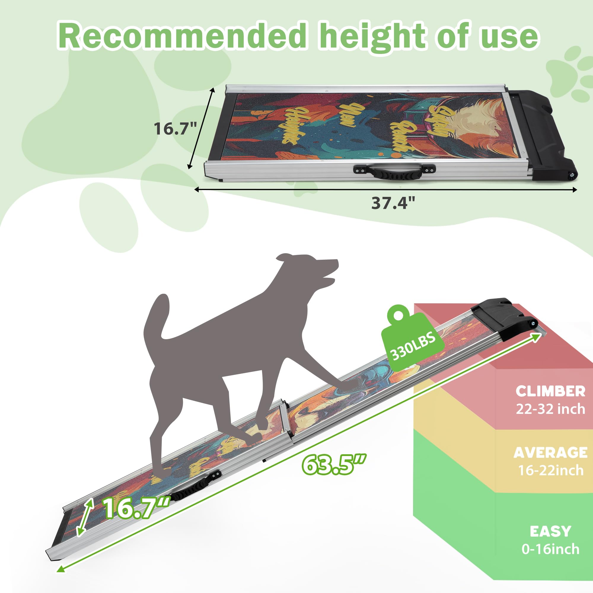 Coziwow Telescoping Dog Car Ramp For Large Dogs - Heavy-Duty Aluminum Pet Ramp With High-Traction Surface, Anti-Slip Steps For C