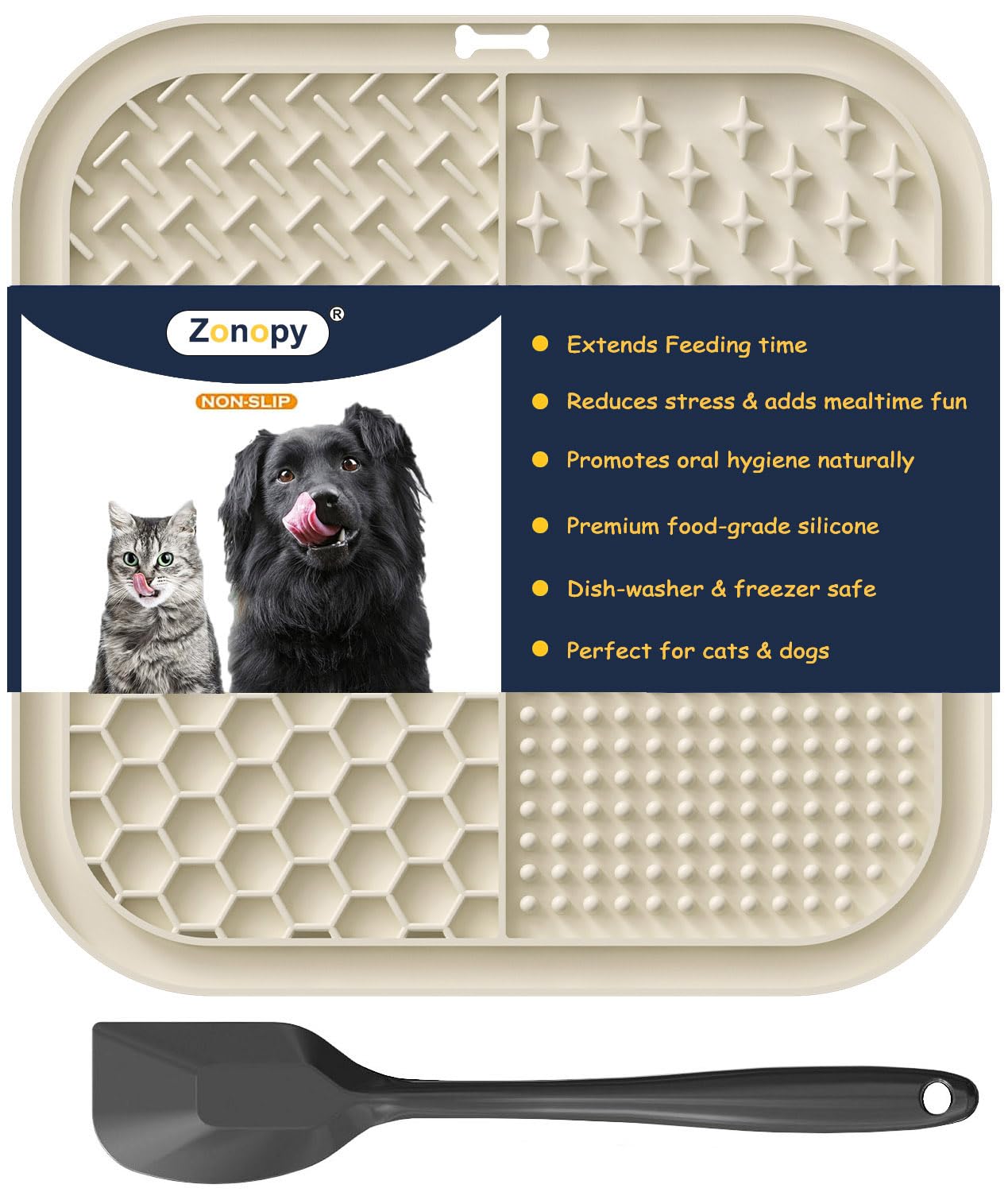 Zonopy Licking Mat for Dogs & Cats with Suction Cups, 1 Pack Square Dog Slow Feeder Lick Pat for Anxiety Relief and Boredom, Dog