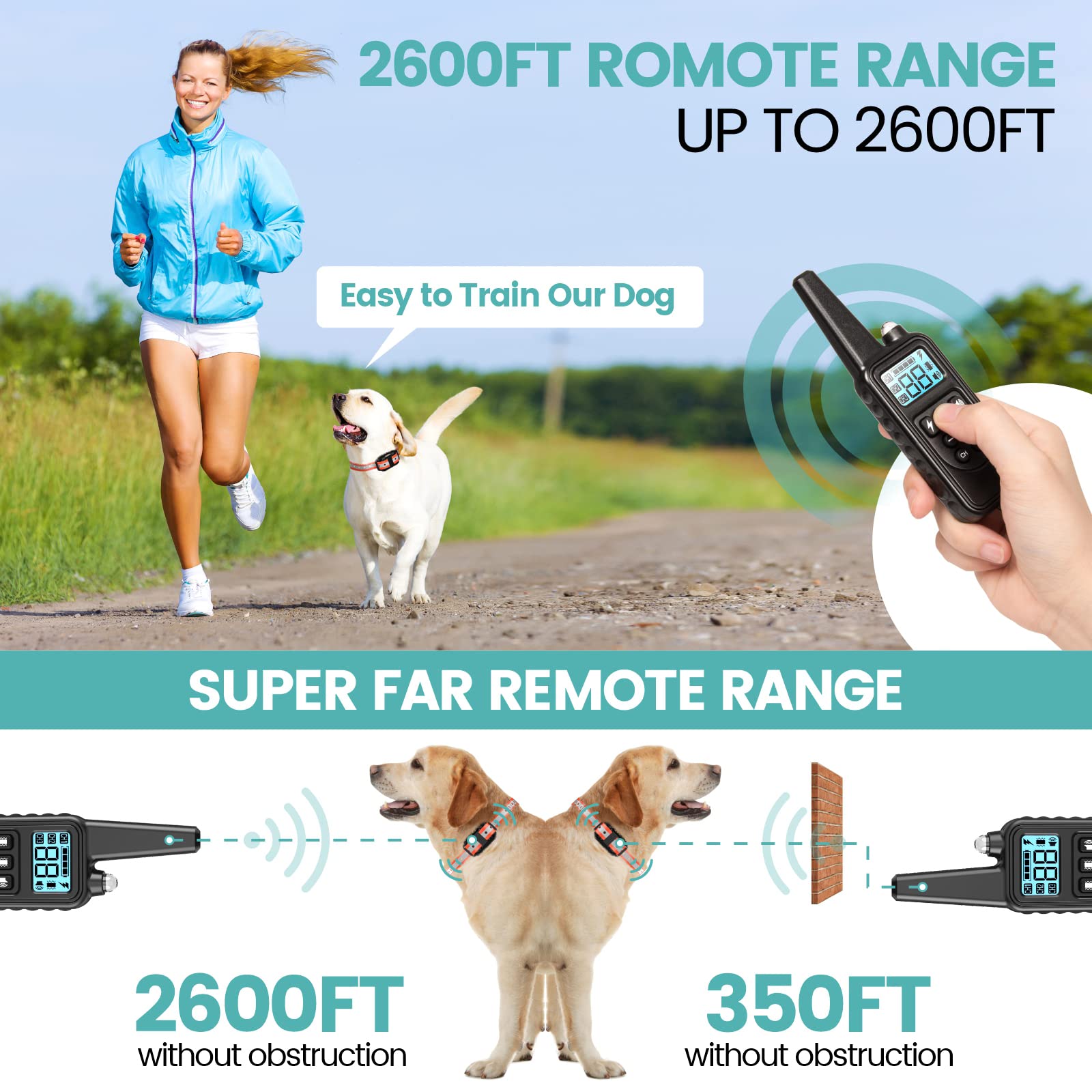 F-Color Dog Training Collar With Remote 2600Ft Shock Collar For Small Medium Large Dogs Breed Waterproof Dog Shock Collar For 3 Dogs With Anti-Lost Light Beep Vibration Shock