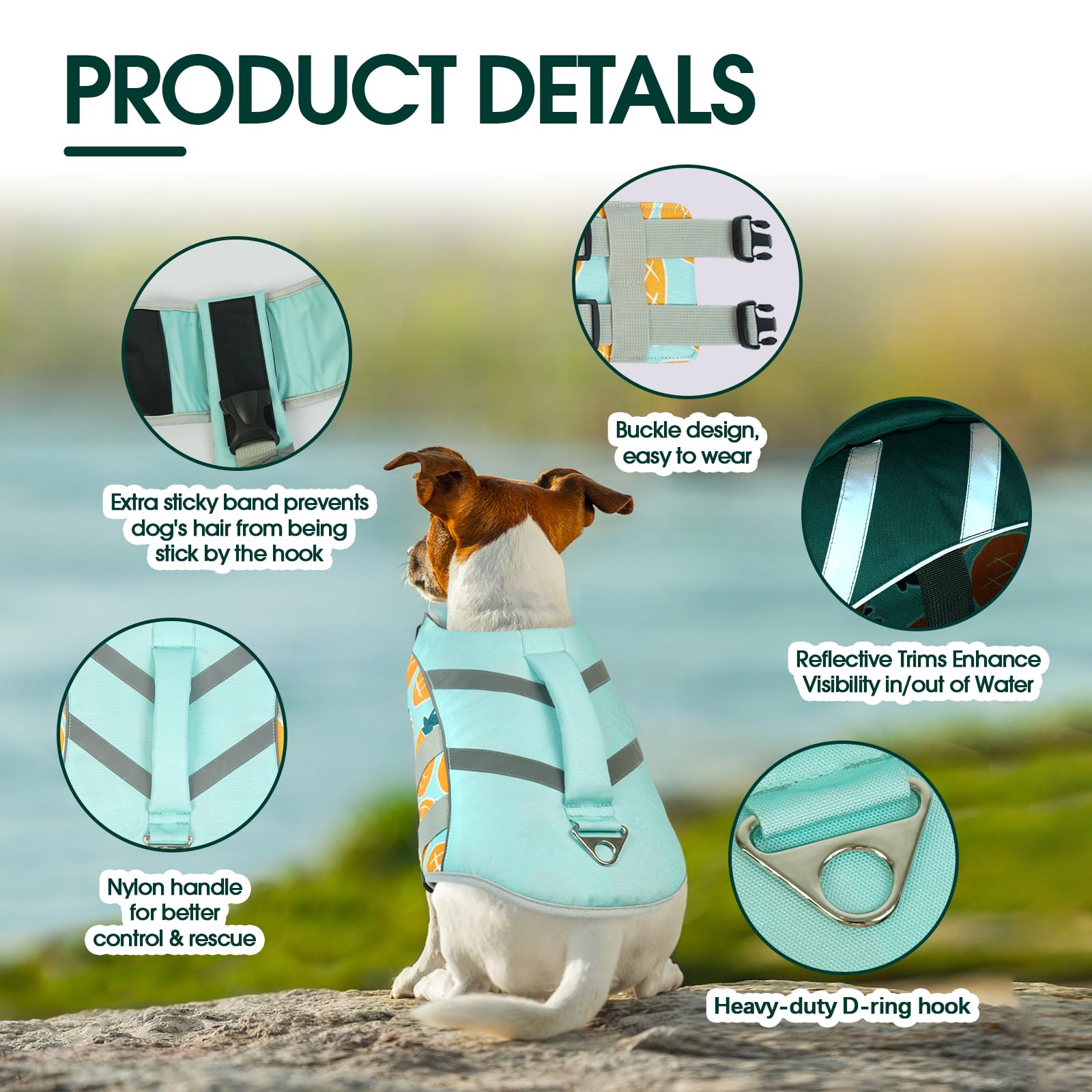 Kuoser Dog Life Jacket Xl, Large Dog Life Vests For Swimming Boating, Reflective Dog Water Vest With High Flotation, Dog Swim Ve
