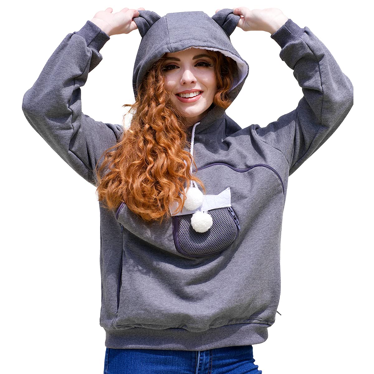 Alyc Unisex Hoodies Pet Holder Cat Dog Large Pouch Carriers Pullover With Cat Printing Sweatshirt (Dark Grey-Xl)