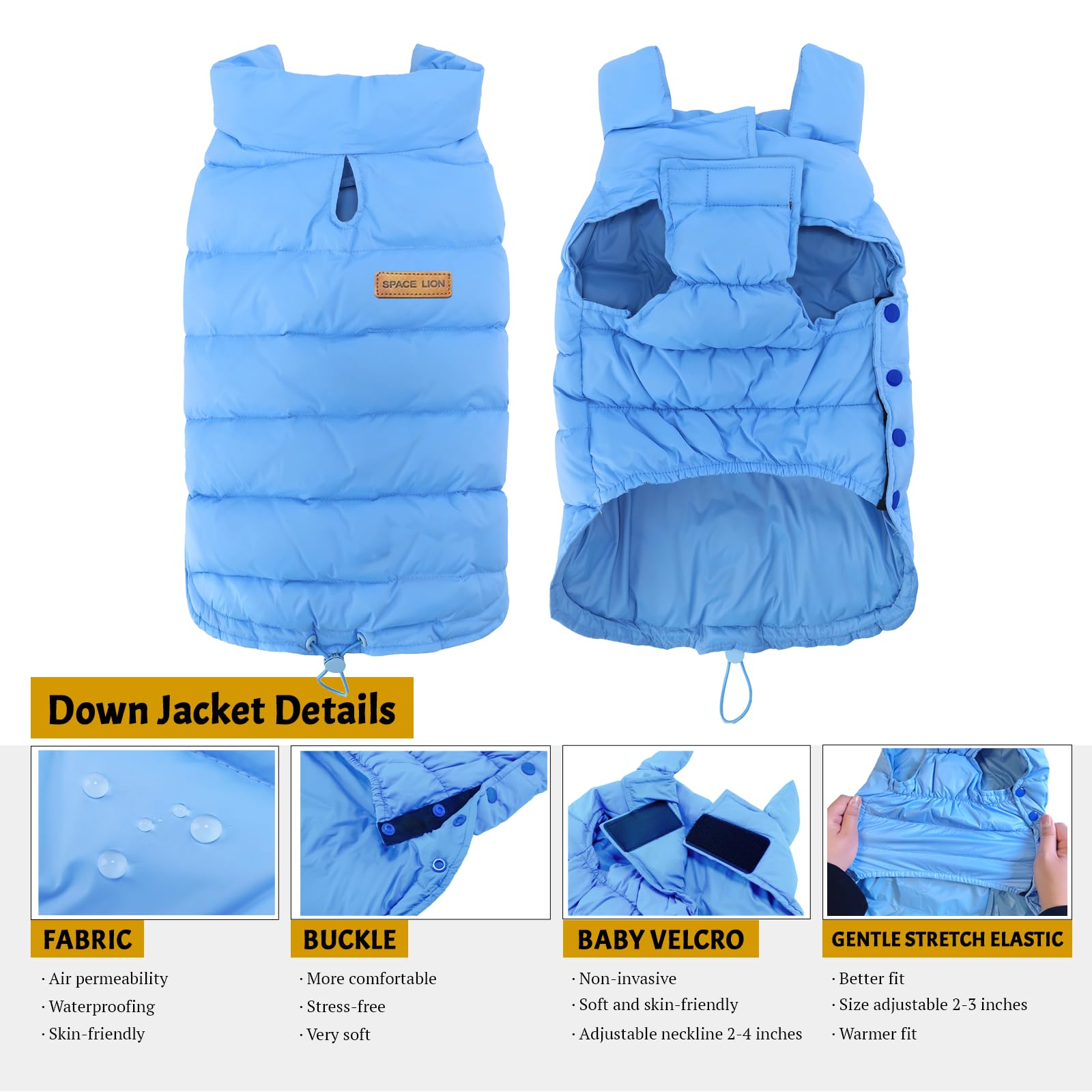 Space Lion Dog Puffer Jacket, Down Dog Winter Coat, Waterproof, Windproof, Lightweight, Adjustable Fit, Small, Medium, Large Dog