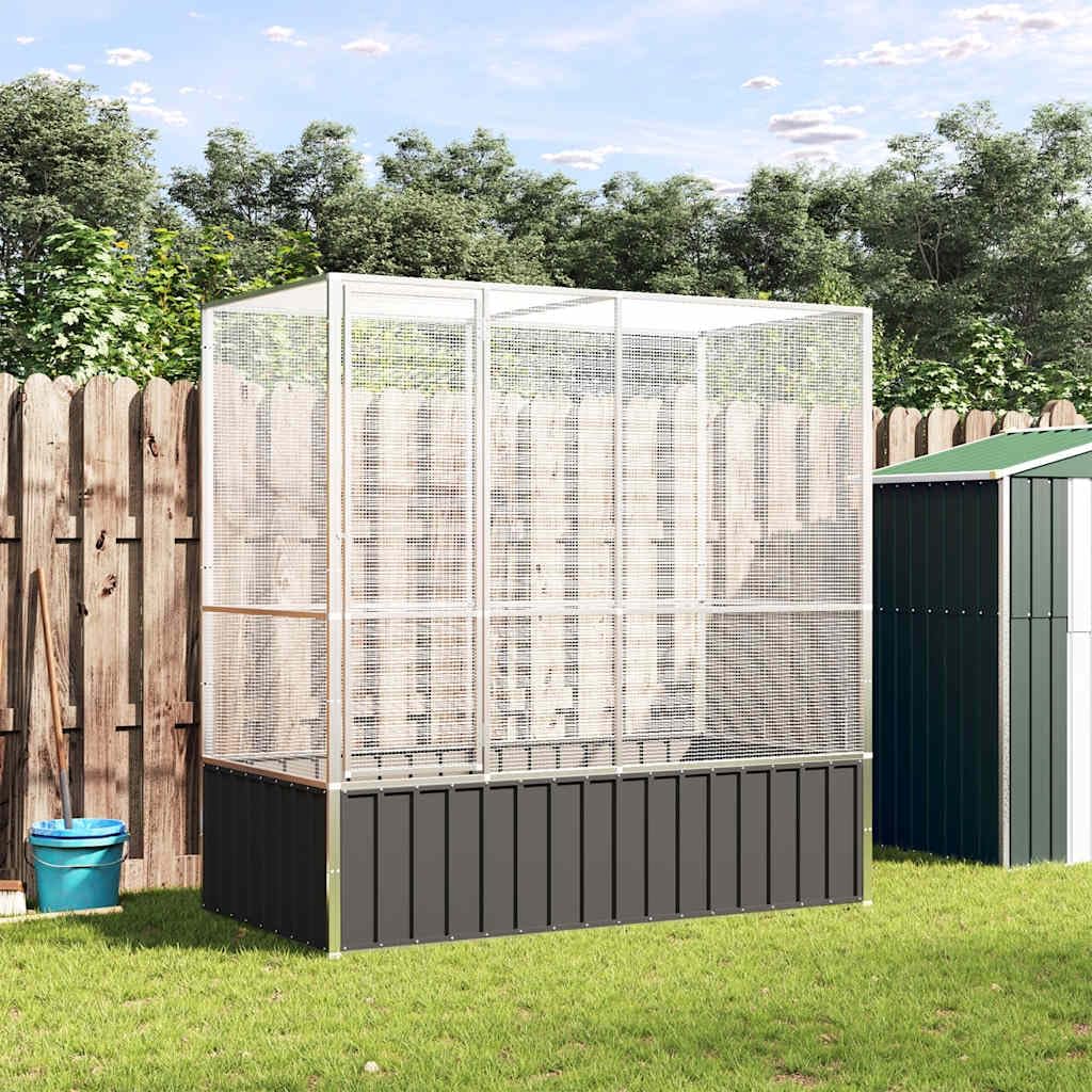 vidaXL Aviary Bird Cage - 82.9""x42.1""x83.5"" Galvanized Steel | Spacious Parrot Budgie Habitat with Lockable Door & Mesh Grid for Indoor/Outdoor Use, Silver and anthracite