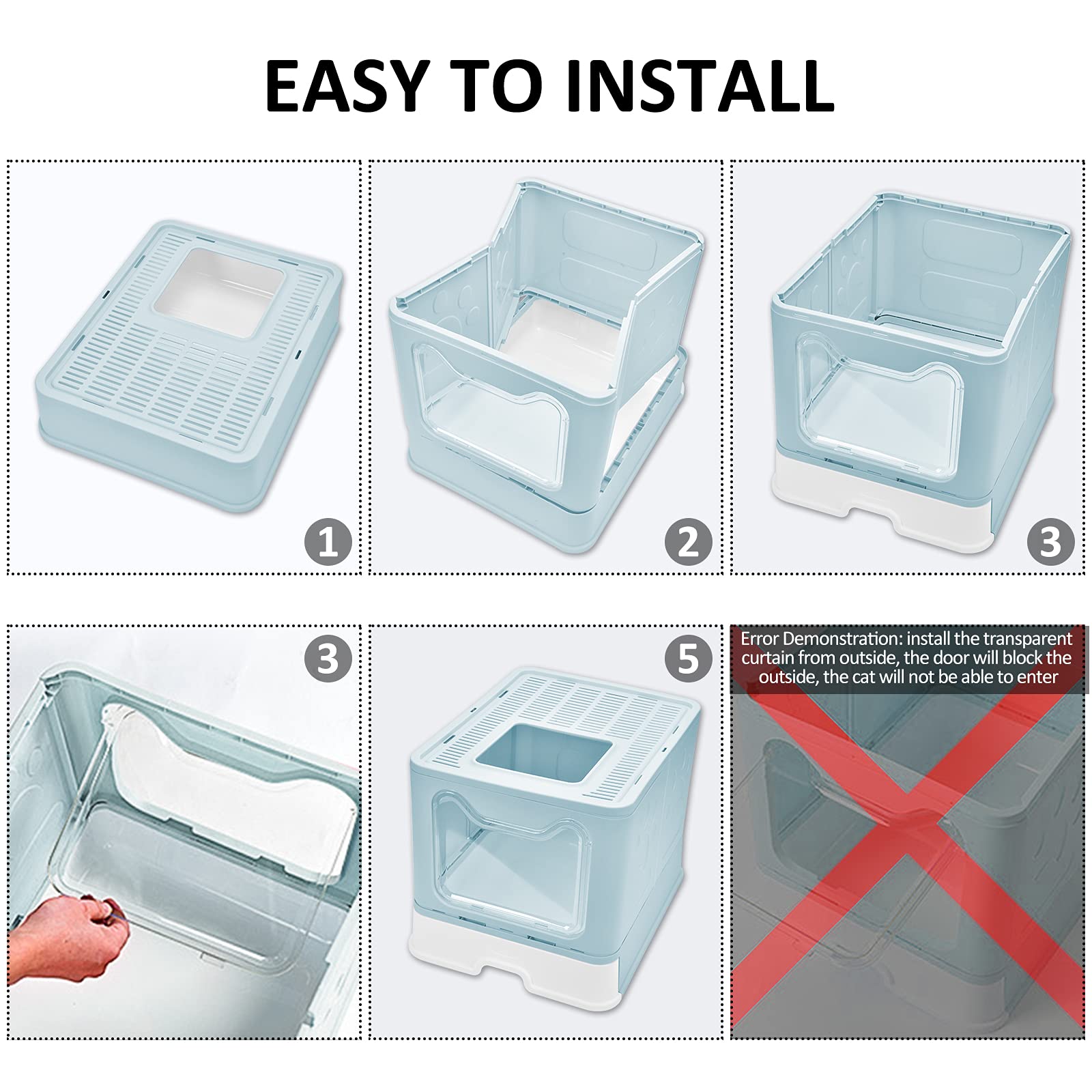 Panghuhu88 Foldable Cat Litter Box with Lid, Large Top Entry Cat Toilet, Enclosed Cat Potty Include Cat Litter Scoop, Drawer Typ