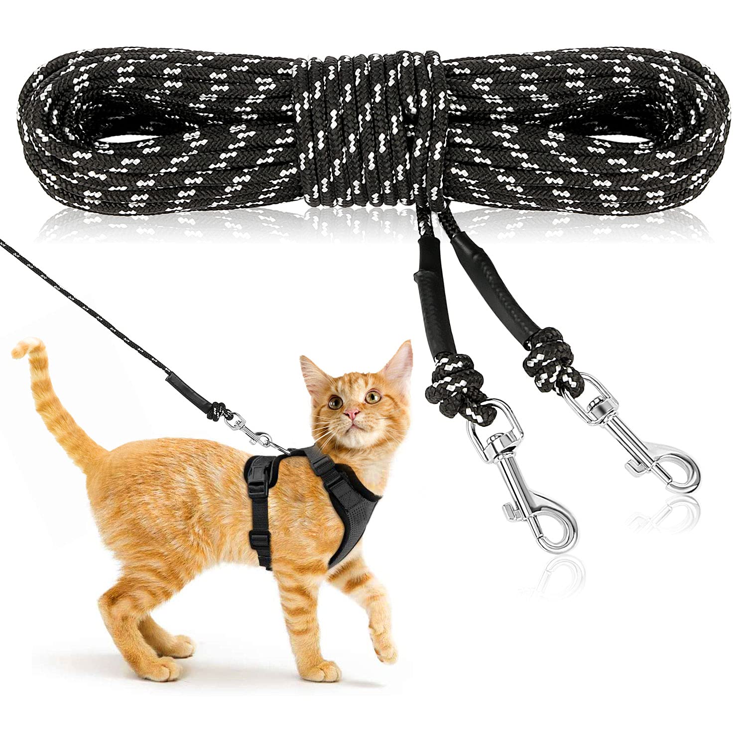 Rypet Reflective Cat Long Leash - 15 Ft Escape Proof Walking Leads Yard Long Lead Durable Safe Personalized Extender Leash Trani