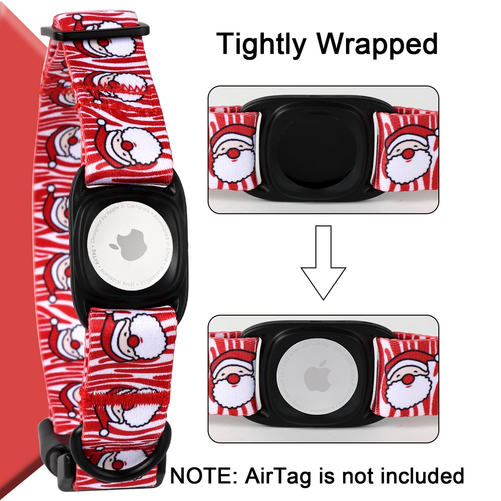 Christmas Dog Collar With Apple Airtag Holder Mr.Chubbyface Winter Senta Dog Collar For Small Medium Large Boy Girl Dogs