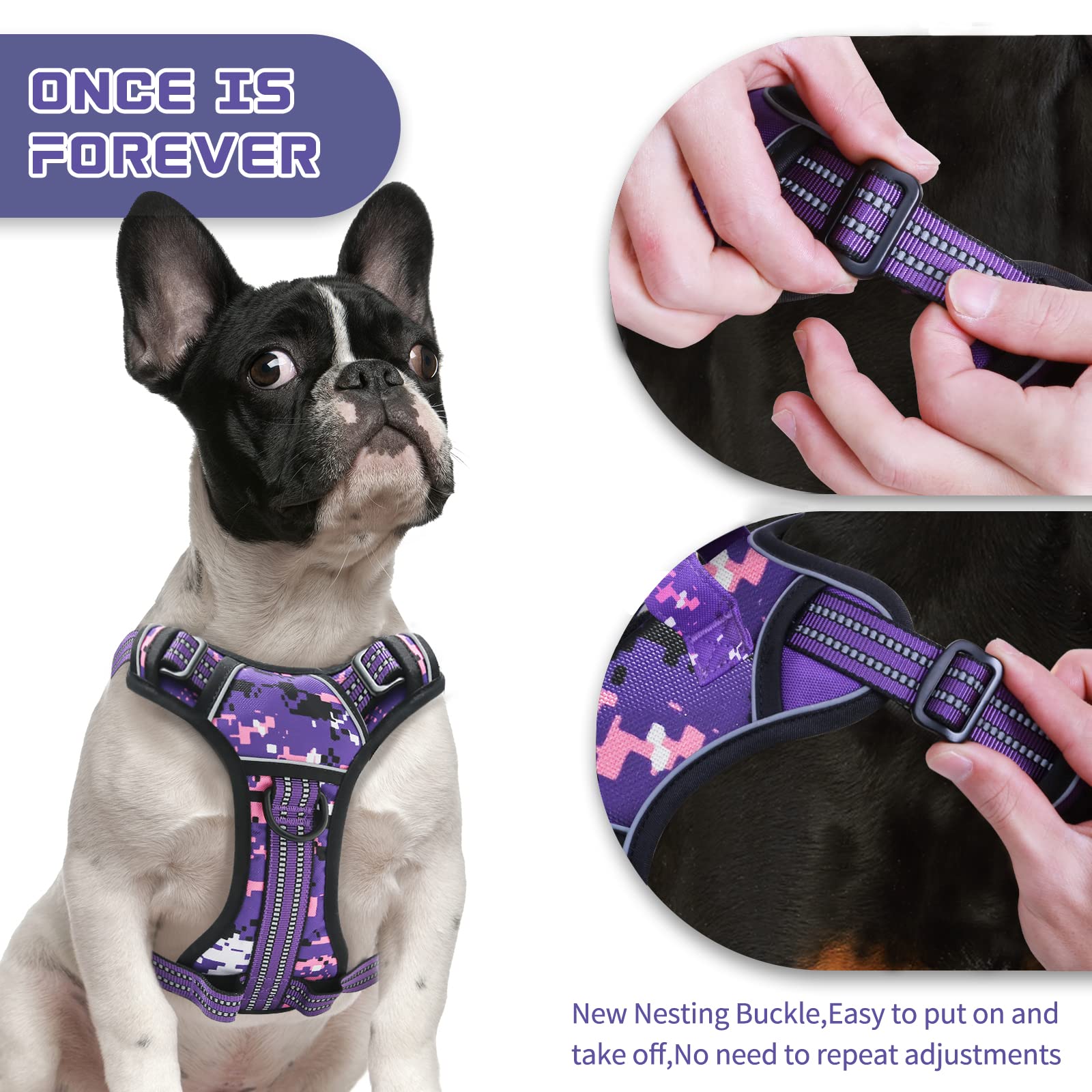 No Pull Dog Harness for Small Dogs, Adjustable No Choke Pet Vest with Dog Leash Fit Smart Reflective Pet Walking Harness for Tra