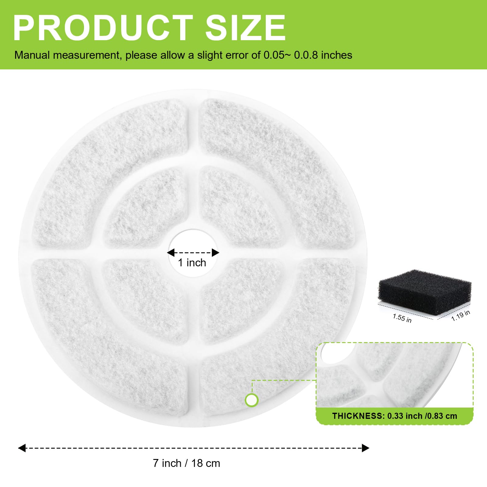 Dog Water Fountain Filters Replacement For Sibays - 2.5Gal/9.5L Pet Fountain Replacement Filter, 7'' Large Cat Bowl Filter, 18Cm